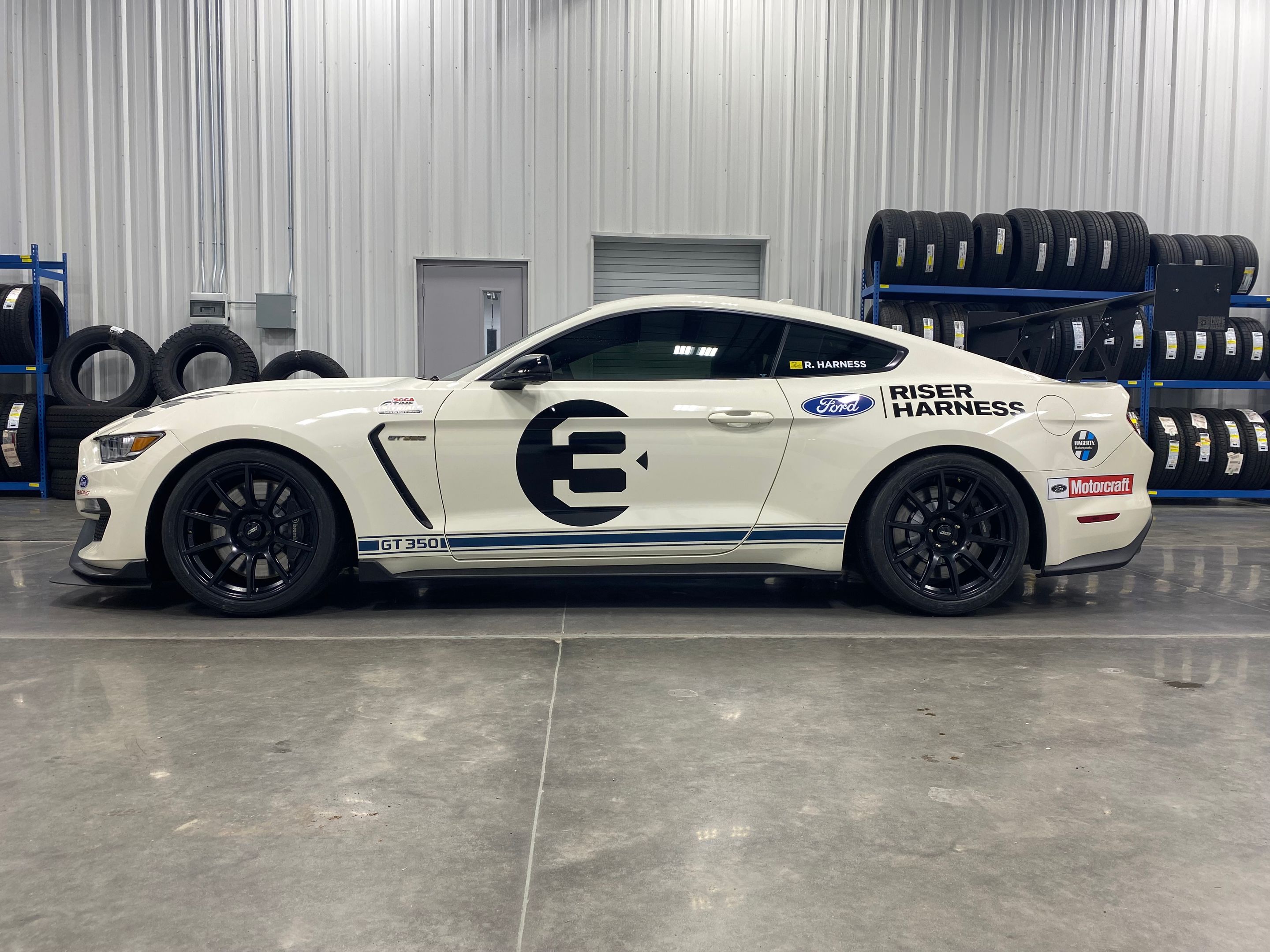 White Ford S550 Mustang GT350 with 19" SM-10 Apex wheels in Satin Black
