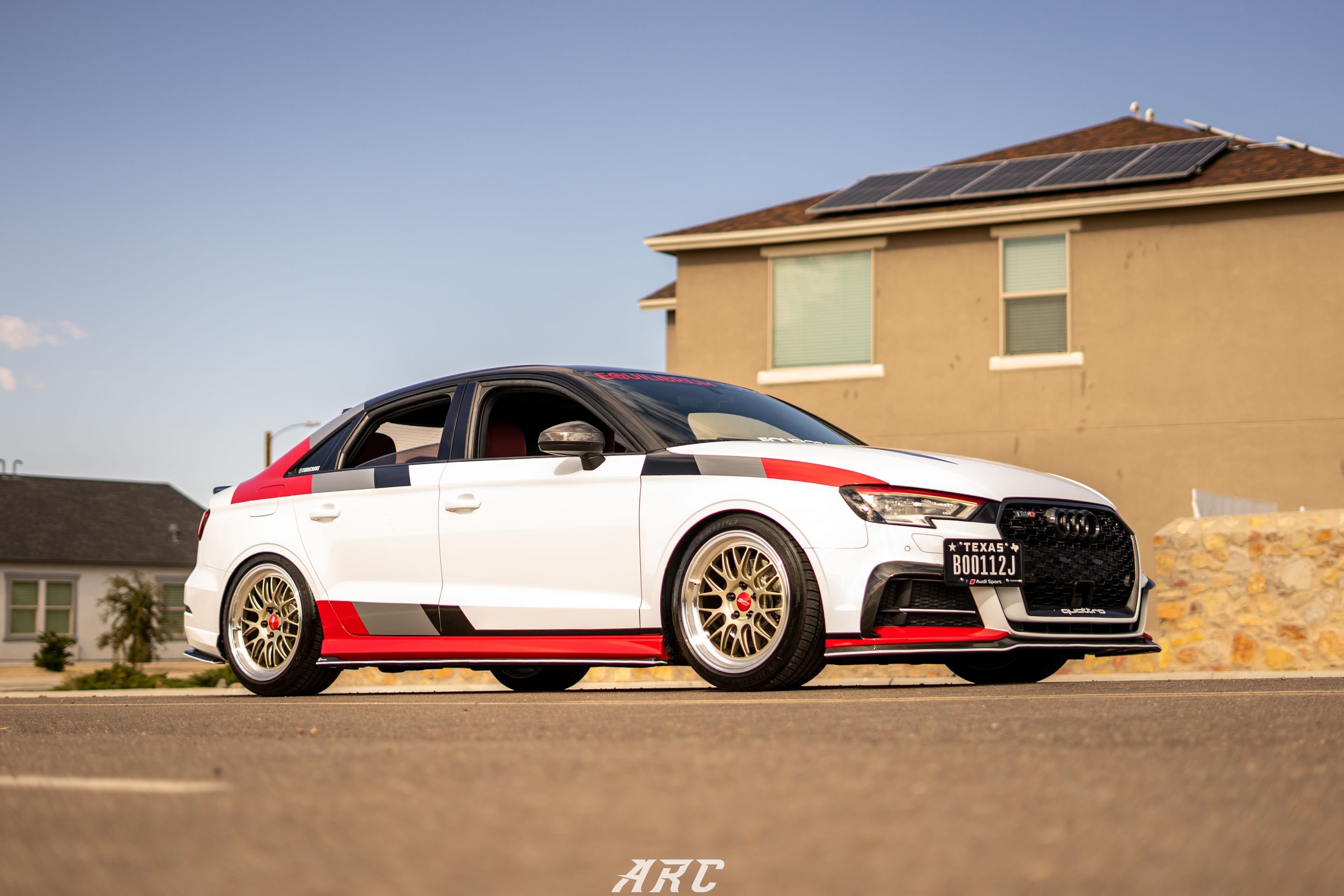 Race Livery Audi 8V A3 with 18" ML-10RT Apex wheels in Machined Lip Gloss Motorsport Gold