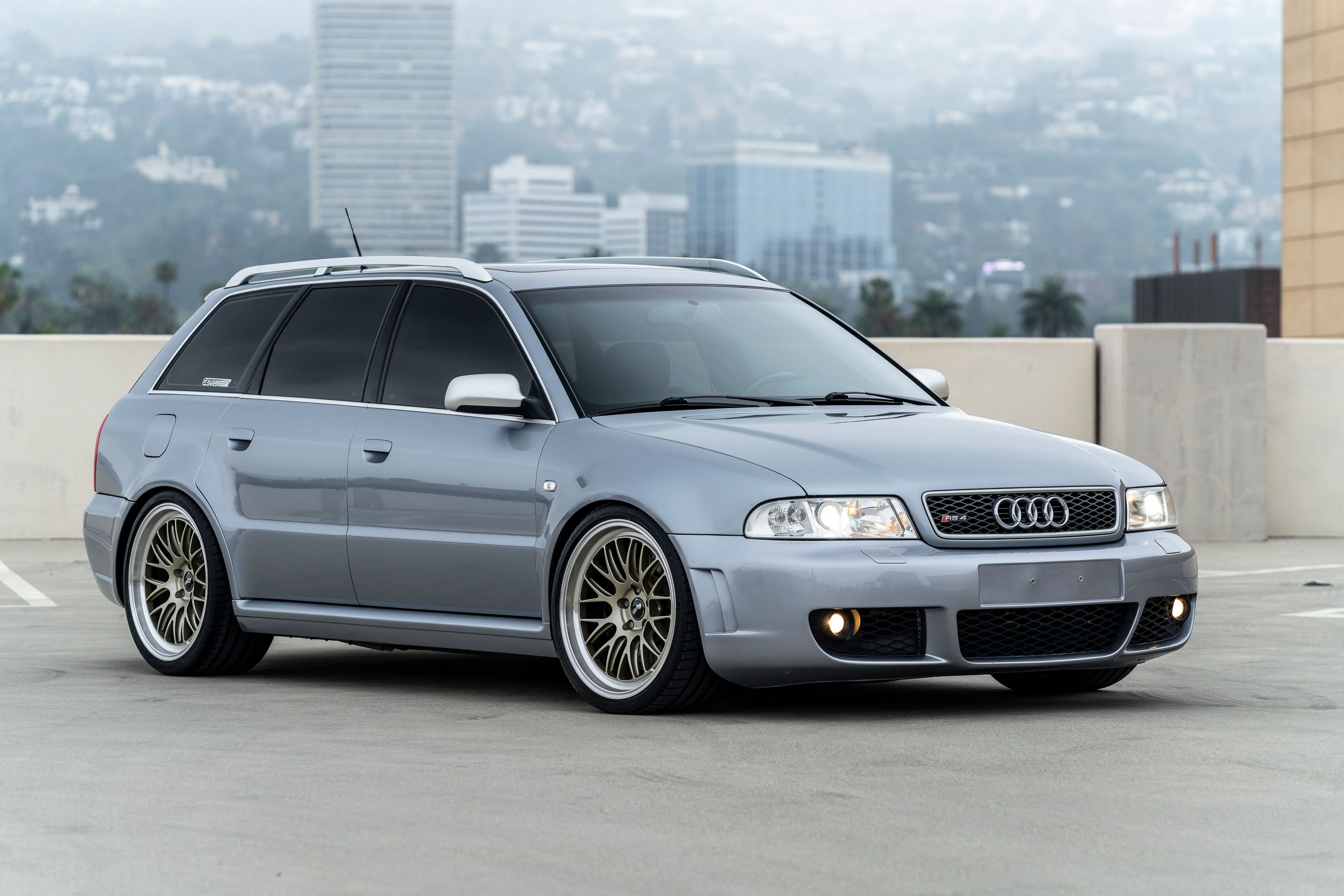 Silver Audi B5 RS 4 Avant/Wagon with 19" ML-10RT Apex wheels in Machined Lip Gloss Motorsport Gold