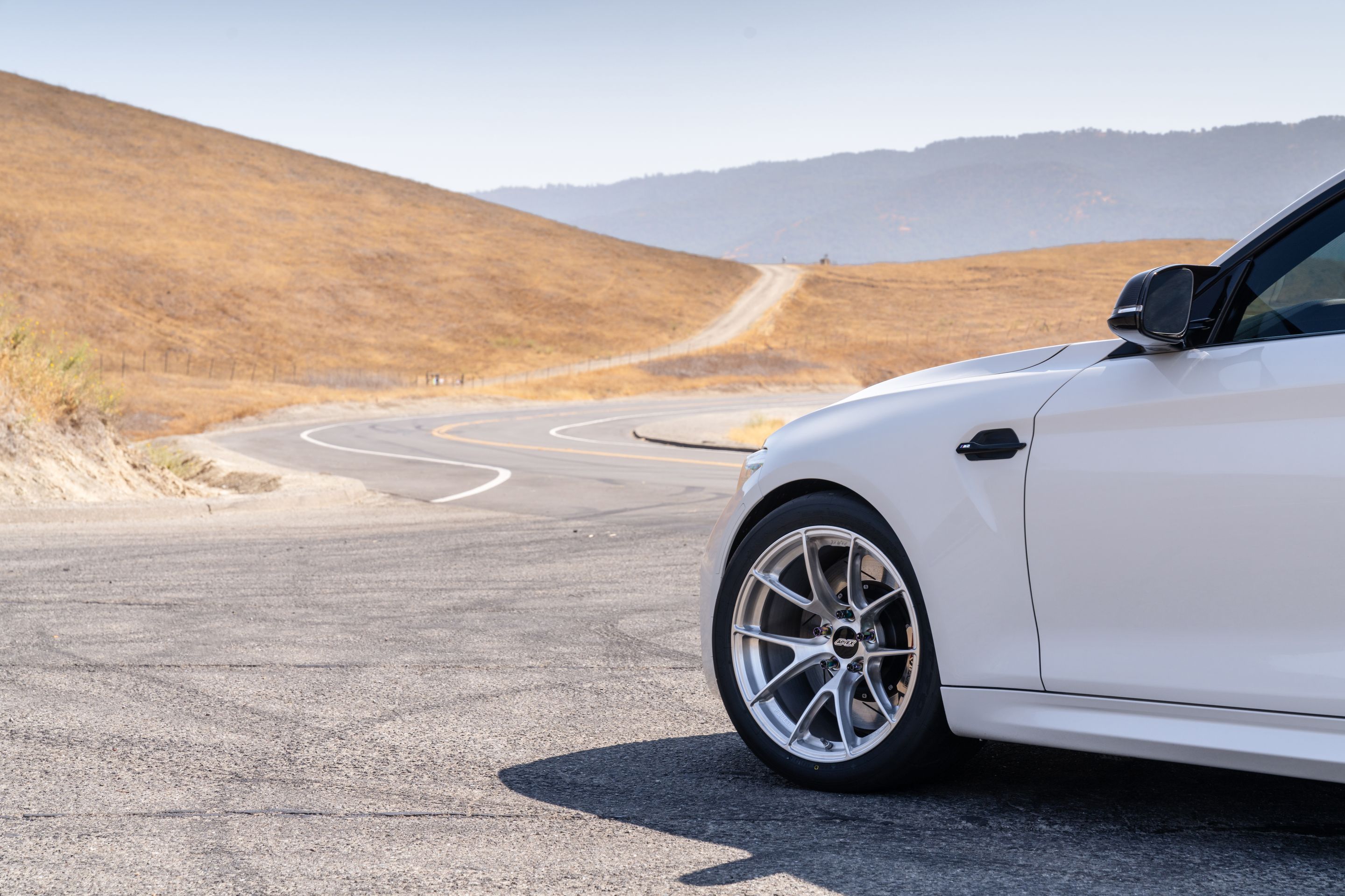 White BMW F87 M2 with 18" VS-5RS Apex wheels in Brushed Clear