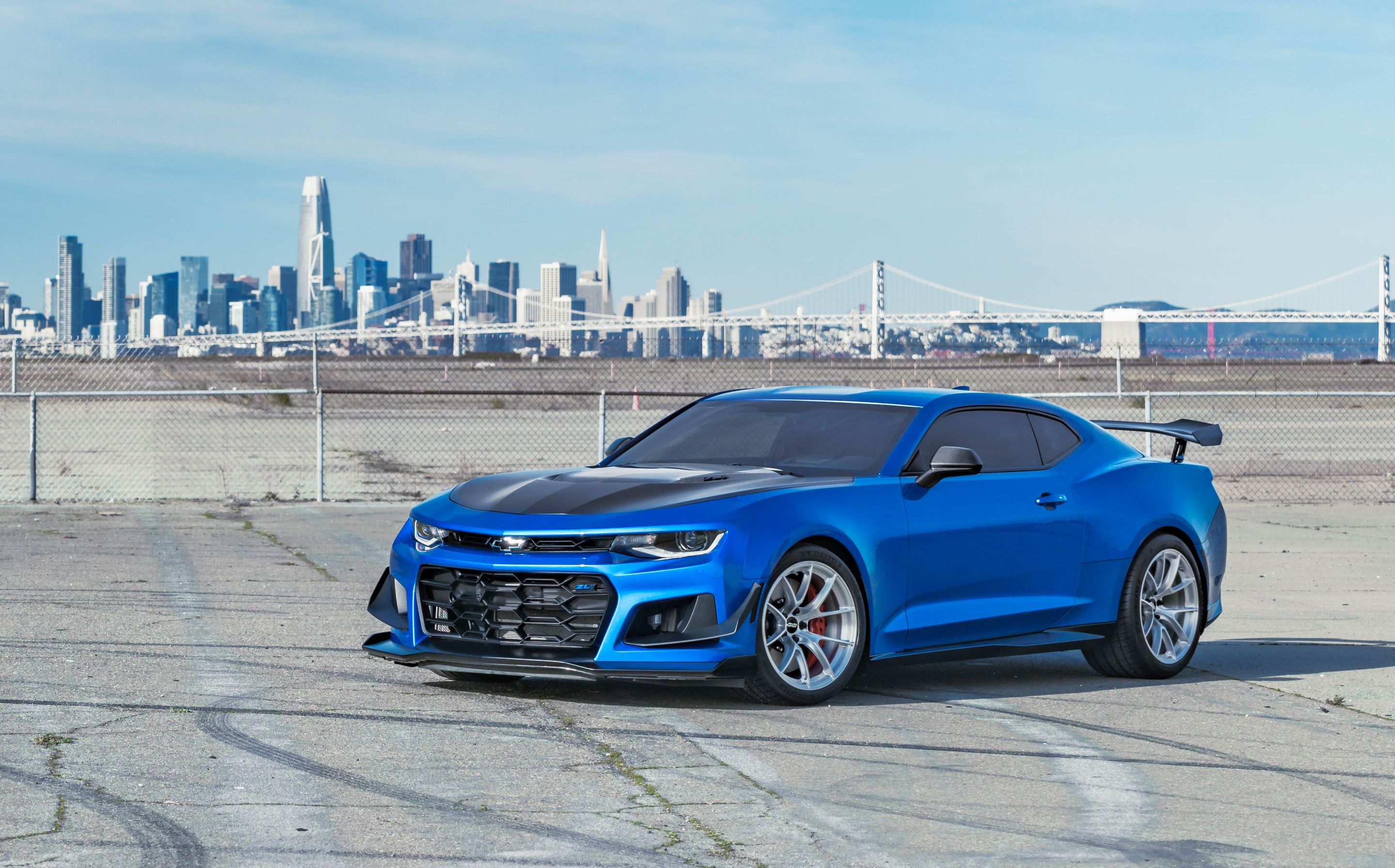 Blue Chevrolet 6th Gen Camaro ZL1 1LE with 19" VS-5RS Apex wheels in Brushed Clear