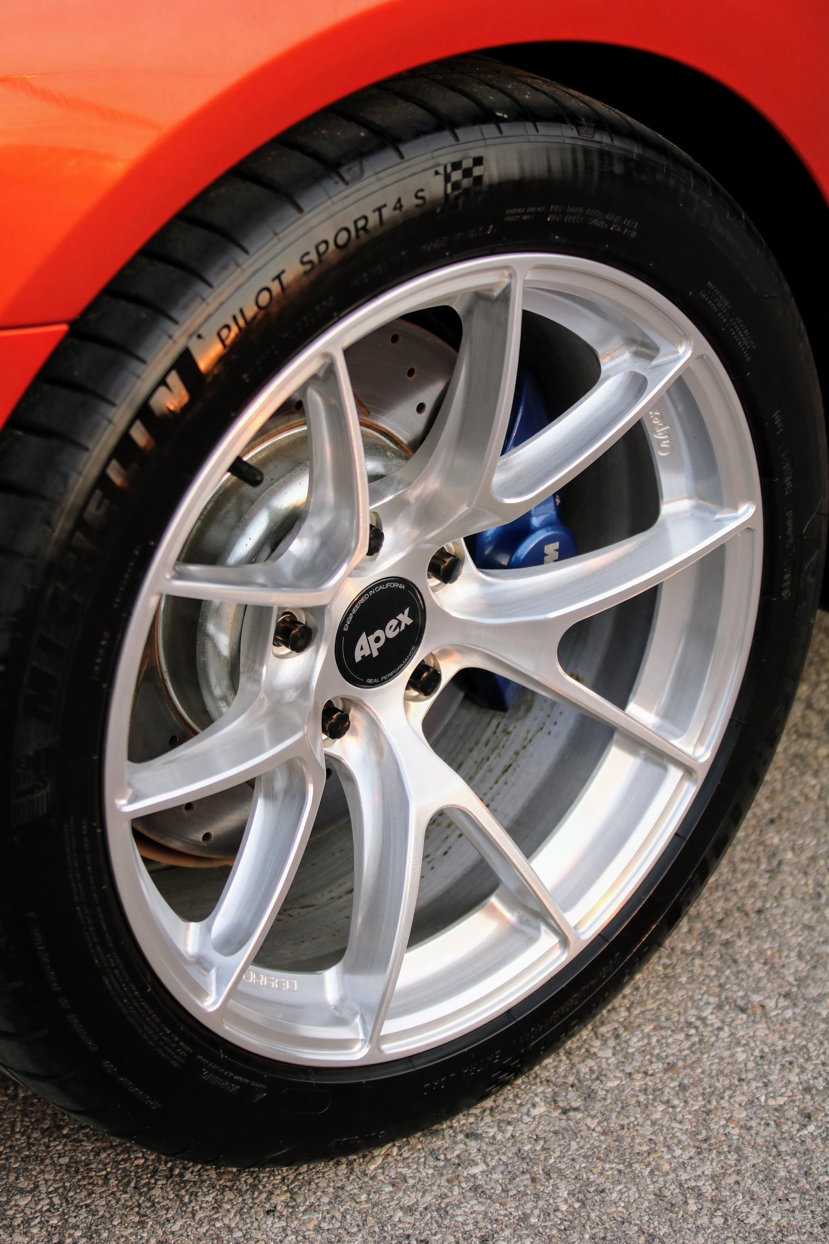 Orange BMW F32 Coupe 4 Series with 18" VS-5RS Apex wheels in Brushed Clear