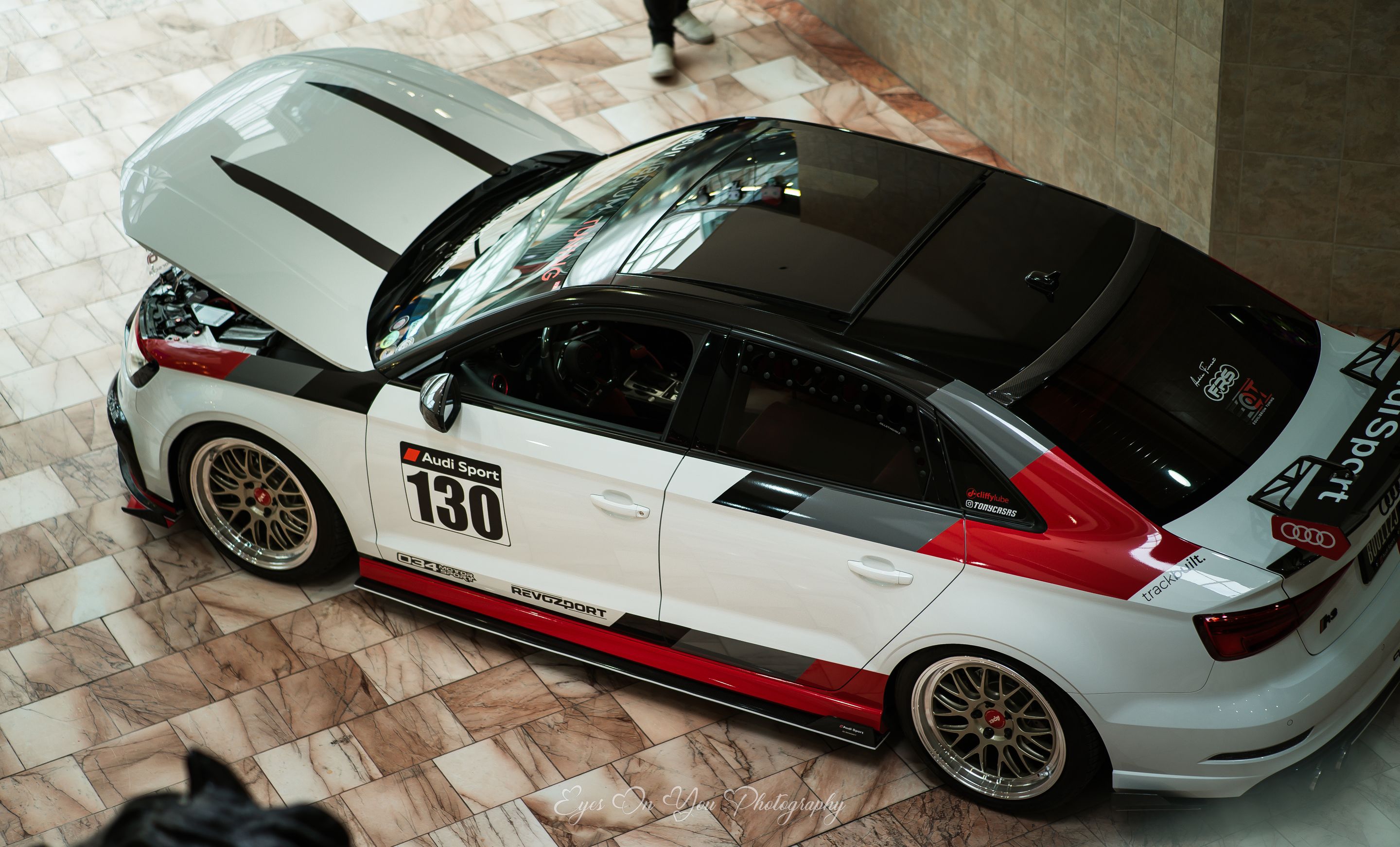 Race Livery Audi 8V A3 with 18" ML-10RT Apex wheels in Machined Lip Gloss Motorsport Gold