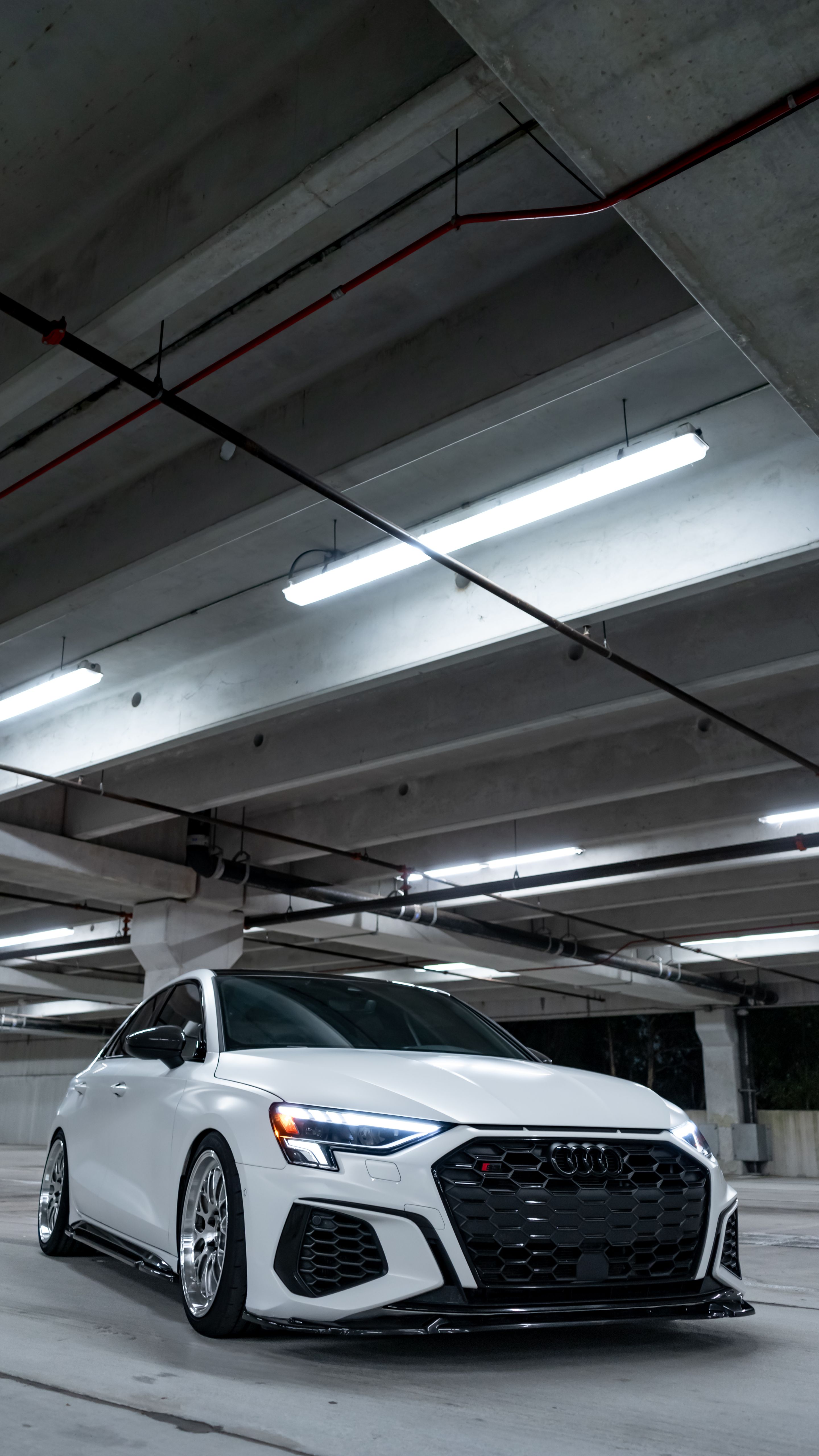 White Audi 8Y S3 with 18" ML-10RT Apex wheels in Machined Lip Brushed Clear