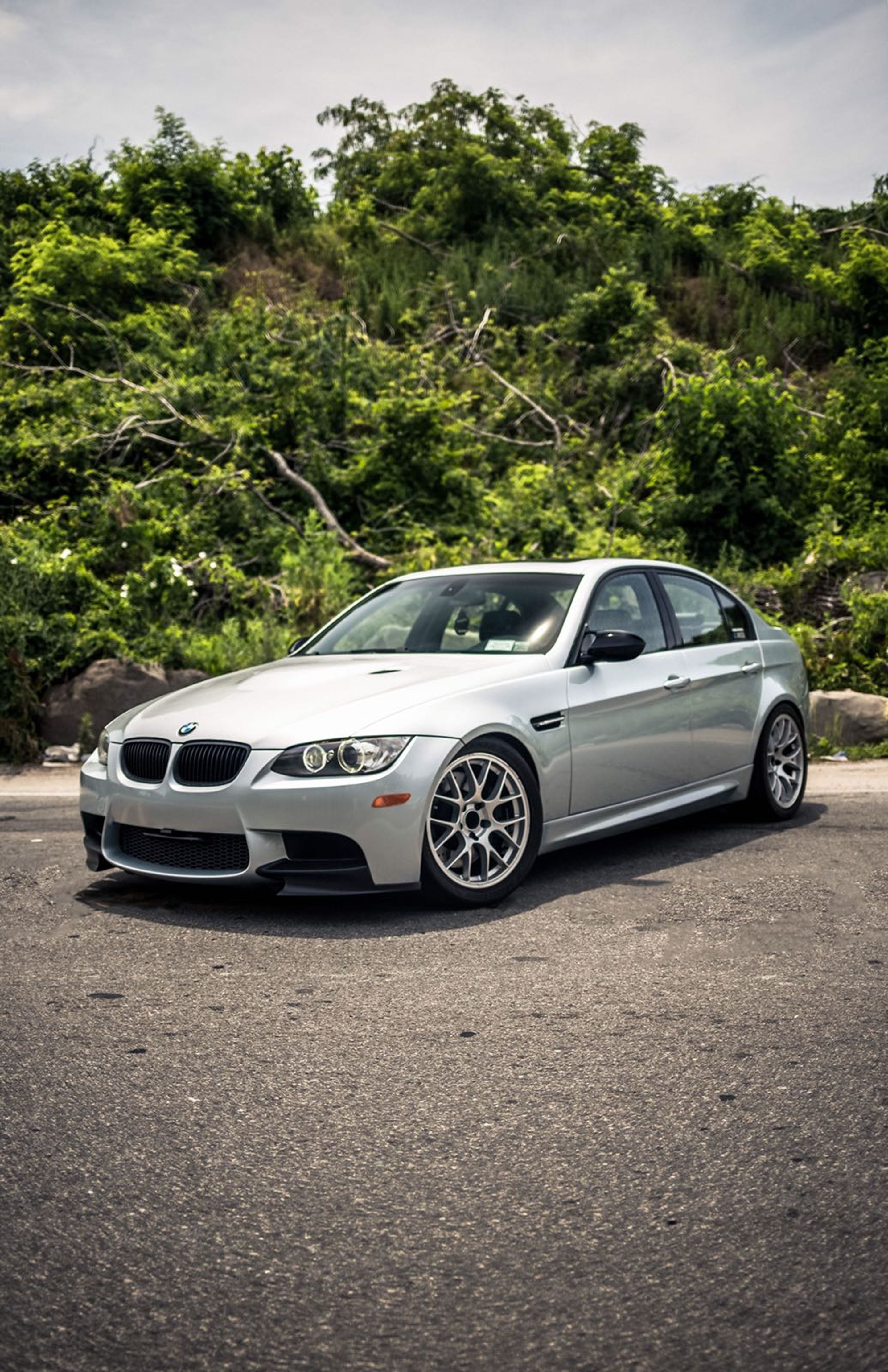 Silver BMW E90 Sedan M3 with 18" EC-7 Apex wheels in Satin Black