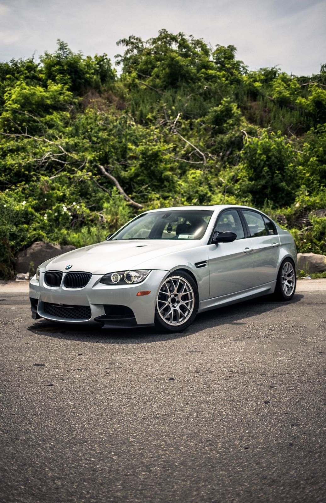 Silver BMW E90 Sedan M3 with 18" EC-7 Apex wheels in Satin Black