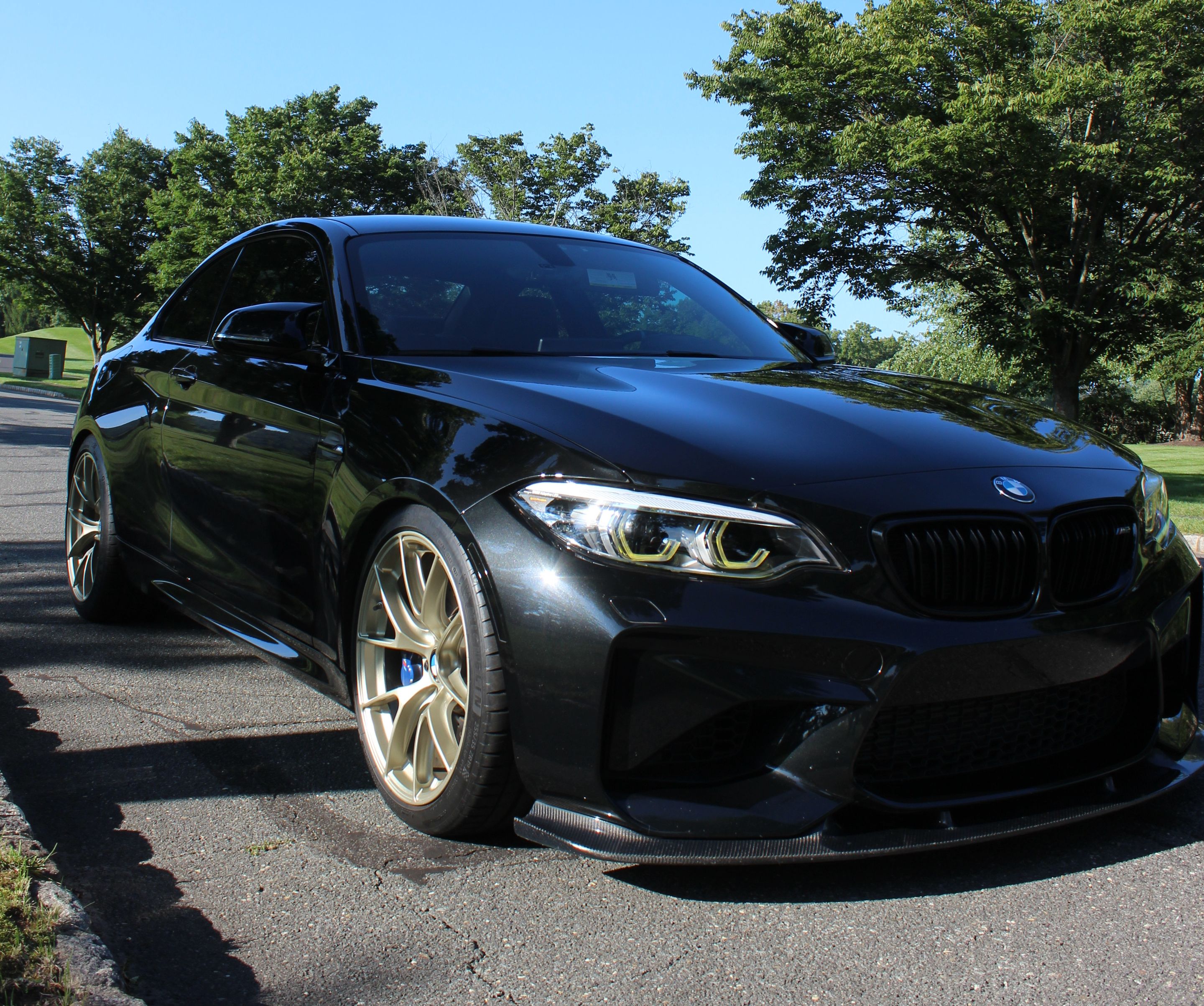 Black BMW F87 M2 with 19" VS-5RS Apex wheels in Motorsport Gold
