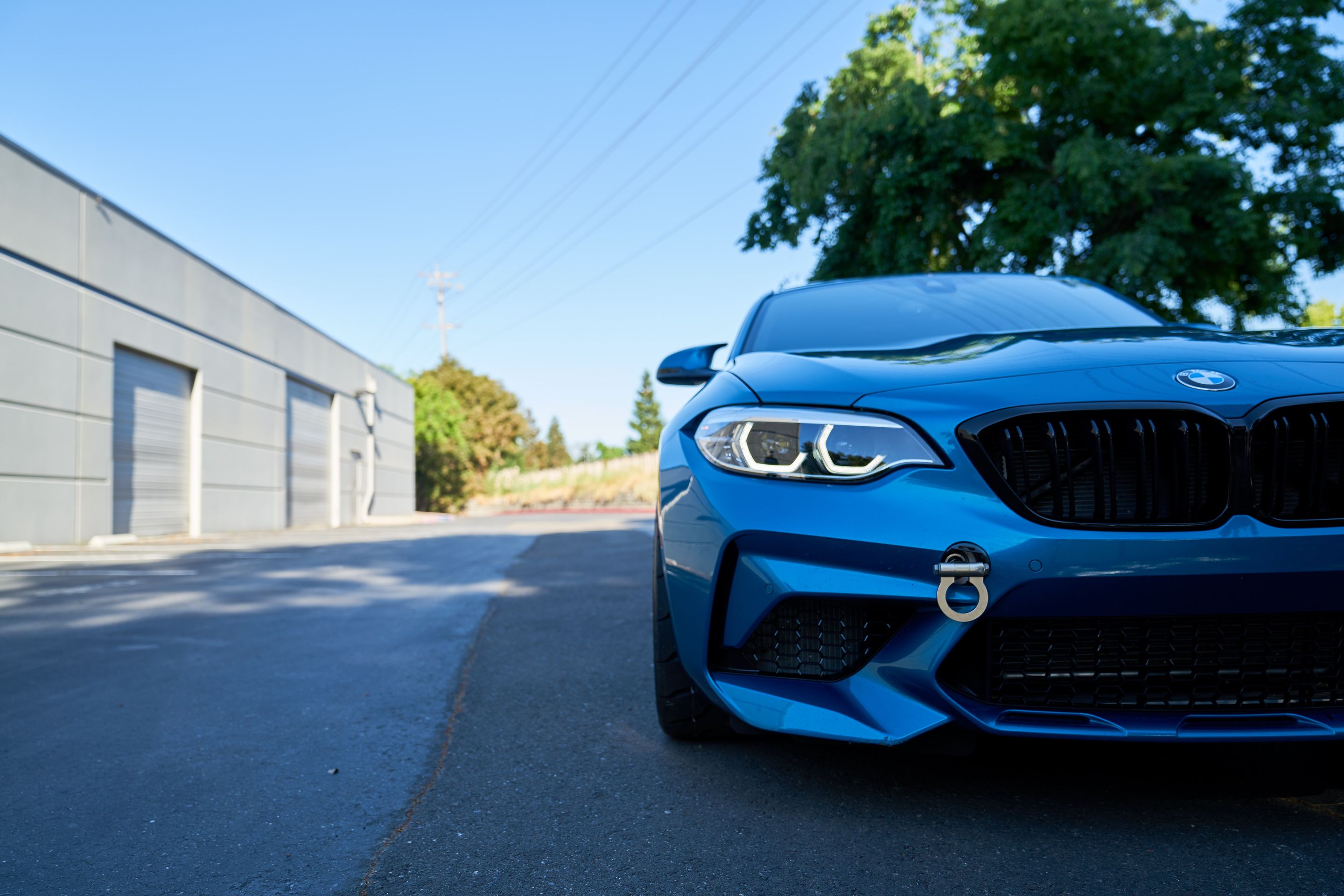 Blue BMW F87 M2 with 19" EC-7 Apex wheels in Race Silver