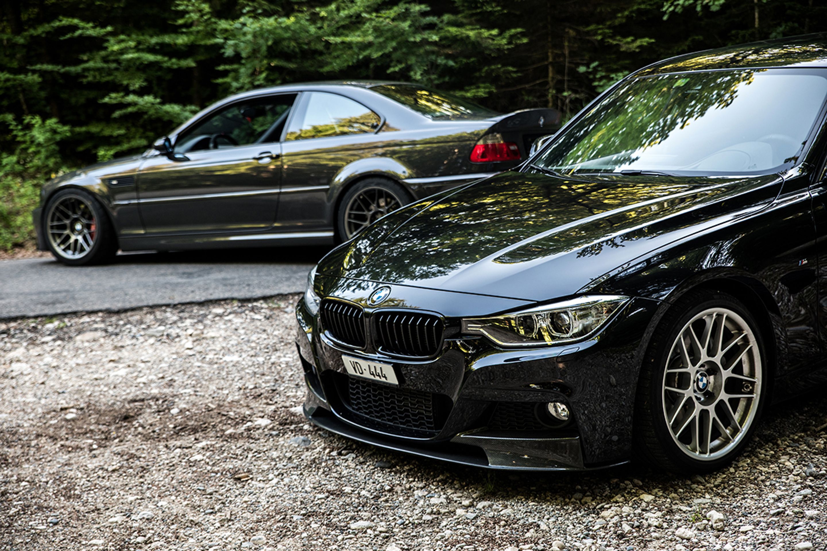 Grey BMW E46 M3 with 19" ARC-8 Apex wheels in Race Silver