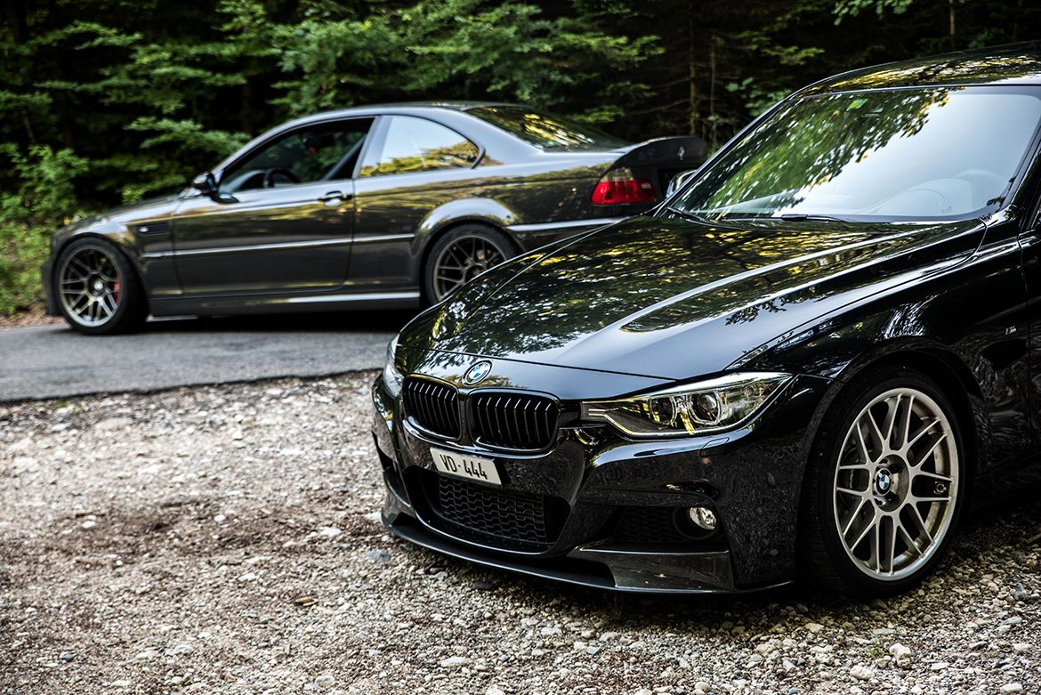 Grey BMW E46 M3 with 19" ARC-8 Apex wheels in Race Silver