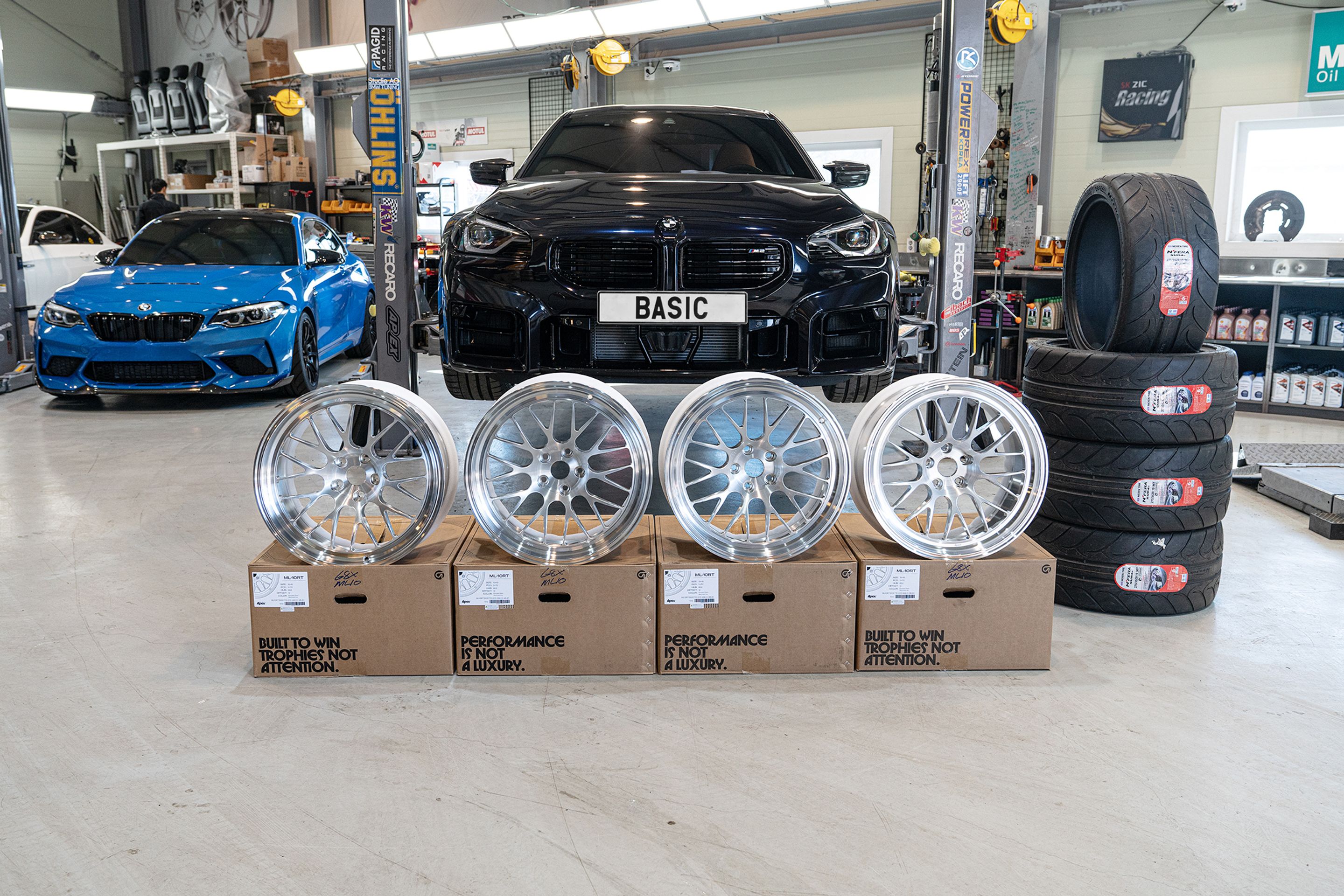 Black BMW G87 M2 with 19" ML-10RT Apex wheels in Machined Lip Brushed Clear