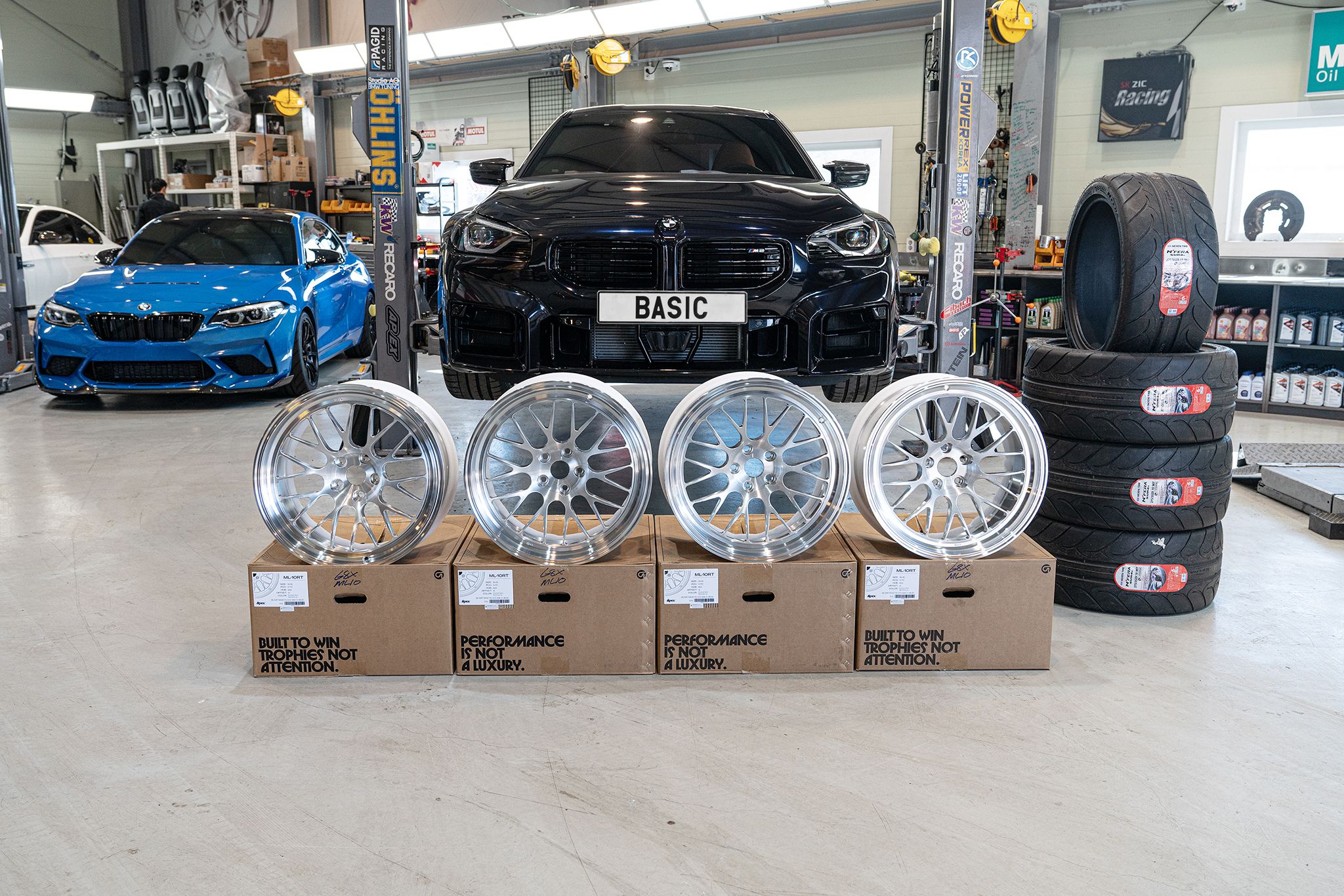 Black BMW G87 M2 with 19" ML-10RT Apex wheels in Machined Lip Brushed Clear