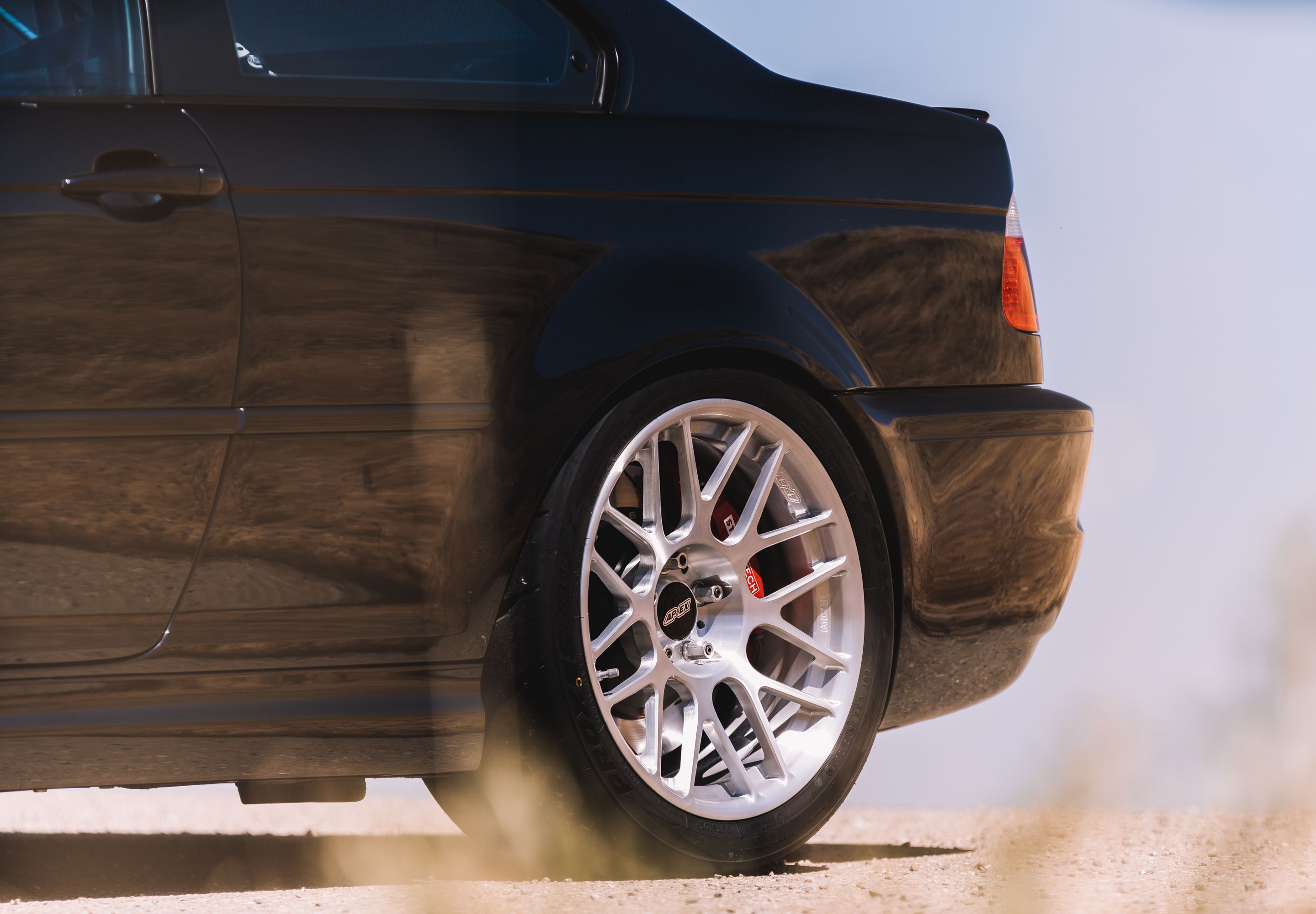 Black BMW E46 M3 with 18" ARC-8R Apex wheels in Brushed Clear