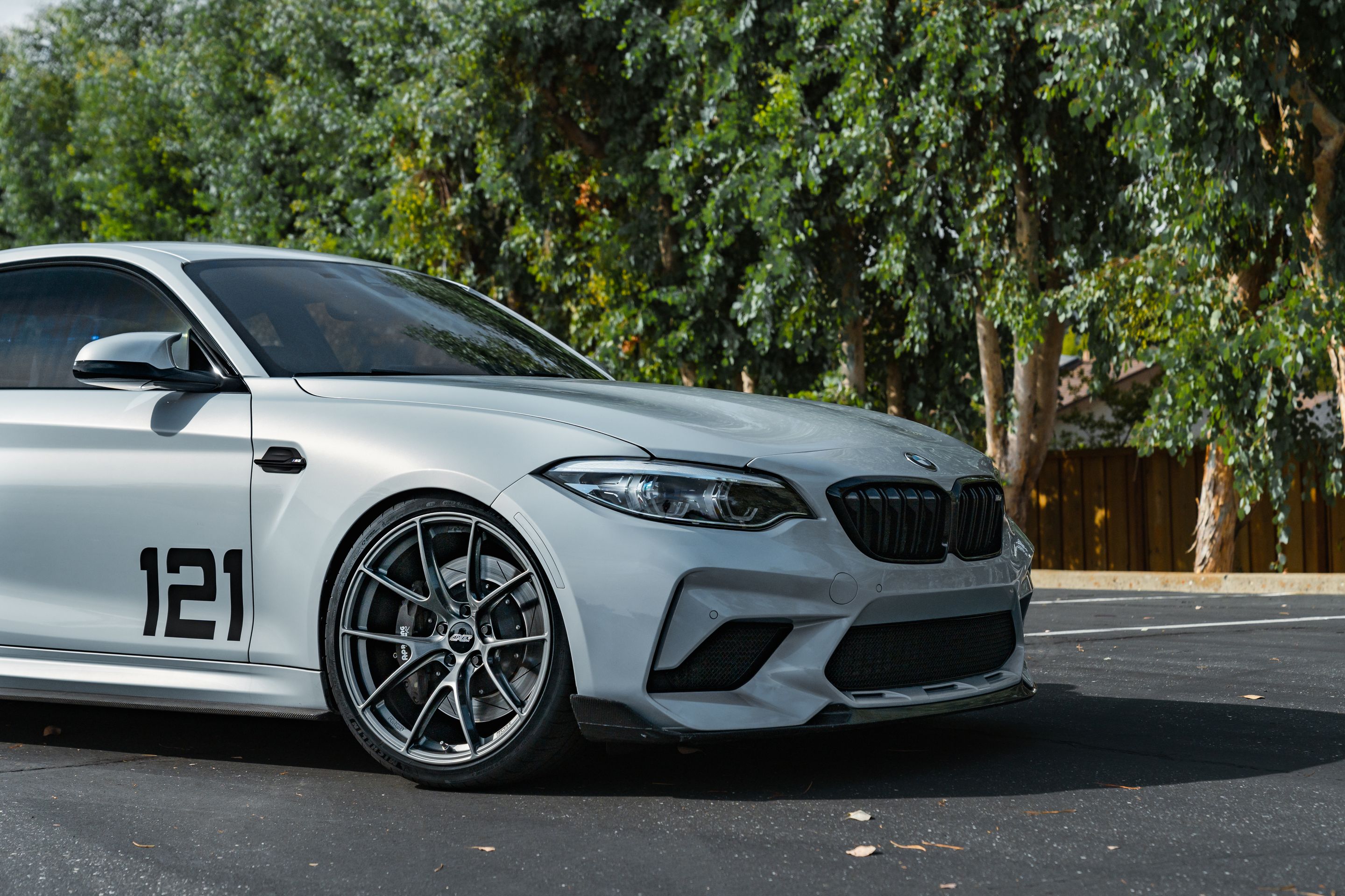 Silver BMW F87 M2 with 20" VS-5RS Apex wheels in Anthracite