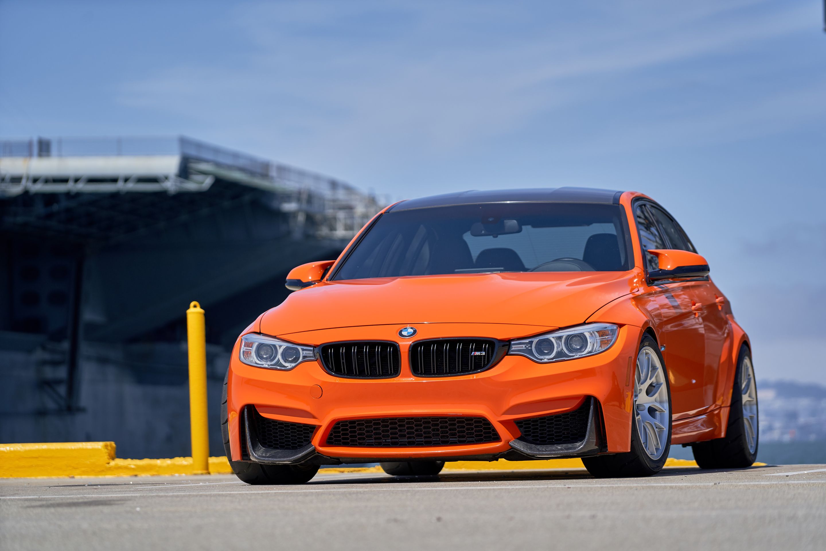 Orange BMW F80 M3 with 18" EC-7R Apex wheels in Brushed Clear