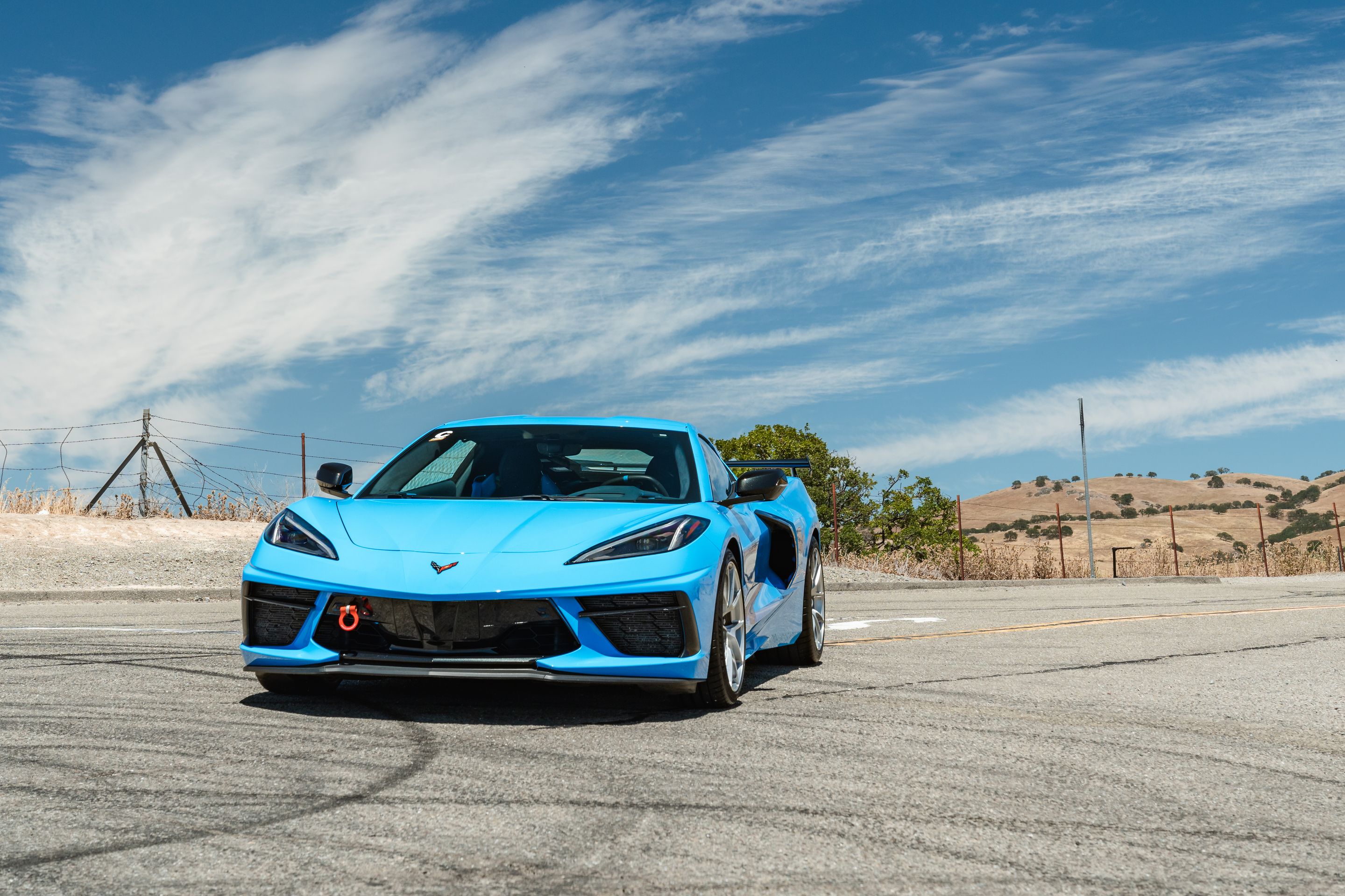 Blue Chevrolet C8 Corvette Stingray/Z51 with 19" VS-5RS Apex wheels in Brushed Clear