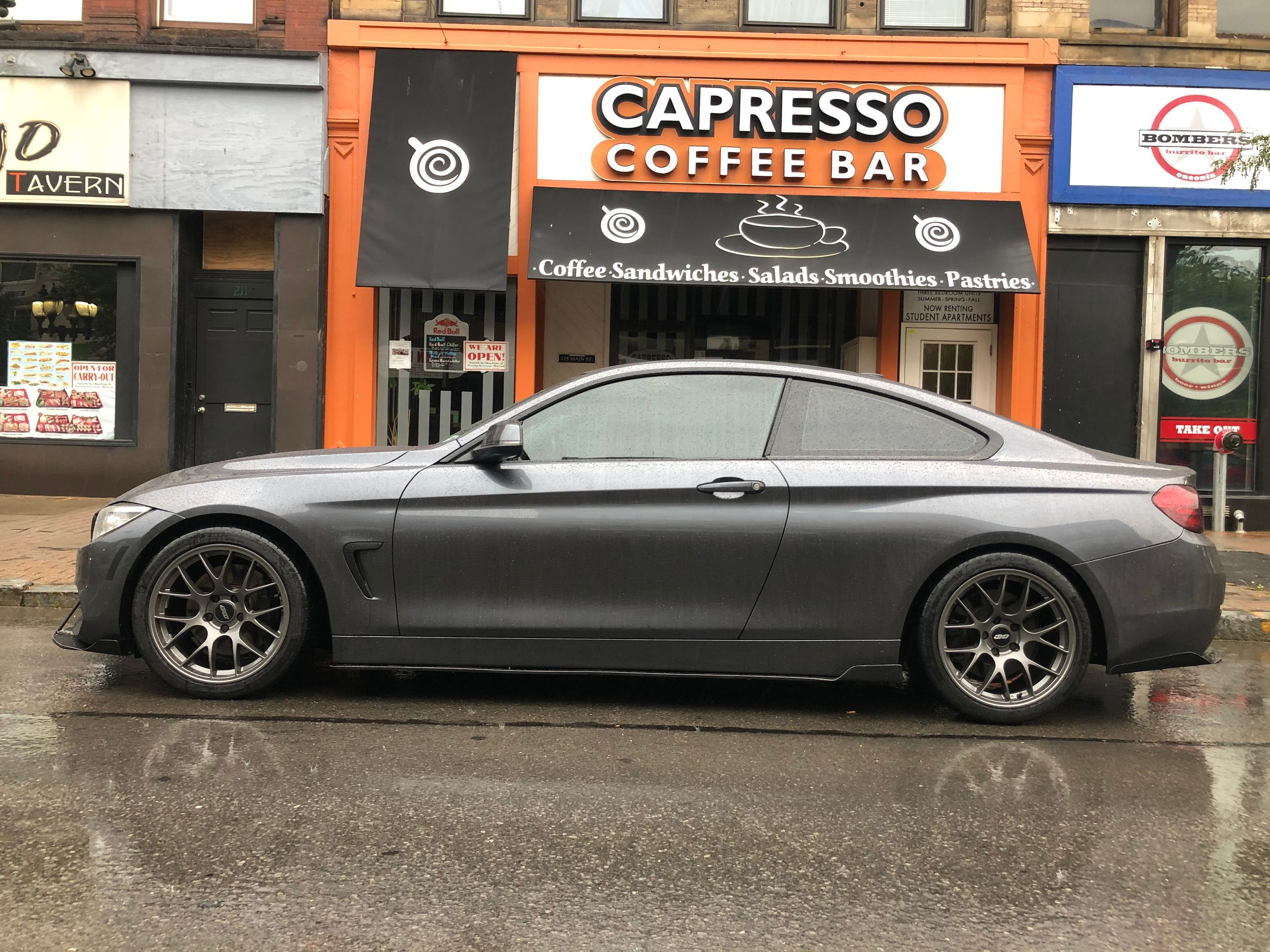 Grey BMW F32 Coupe 4 Series with 18" EC-7 Apex wheels in Anthracite