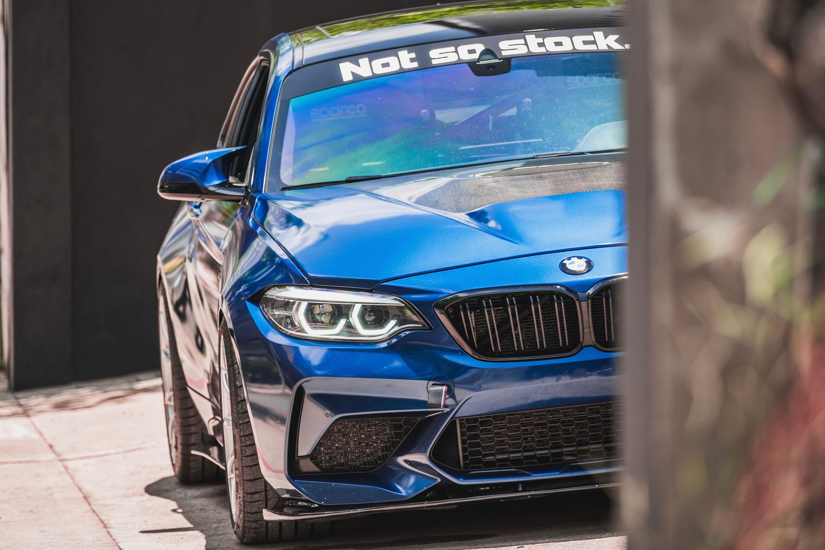 Blue BMW F87 M2 with 19" SM-10 Apex wheels in Race Silver