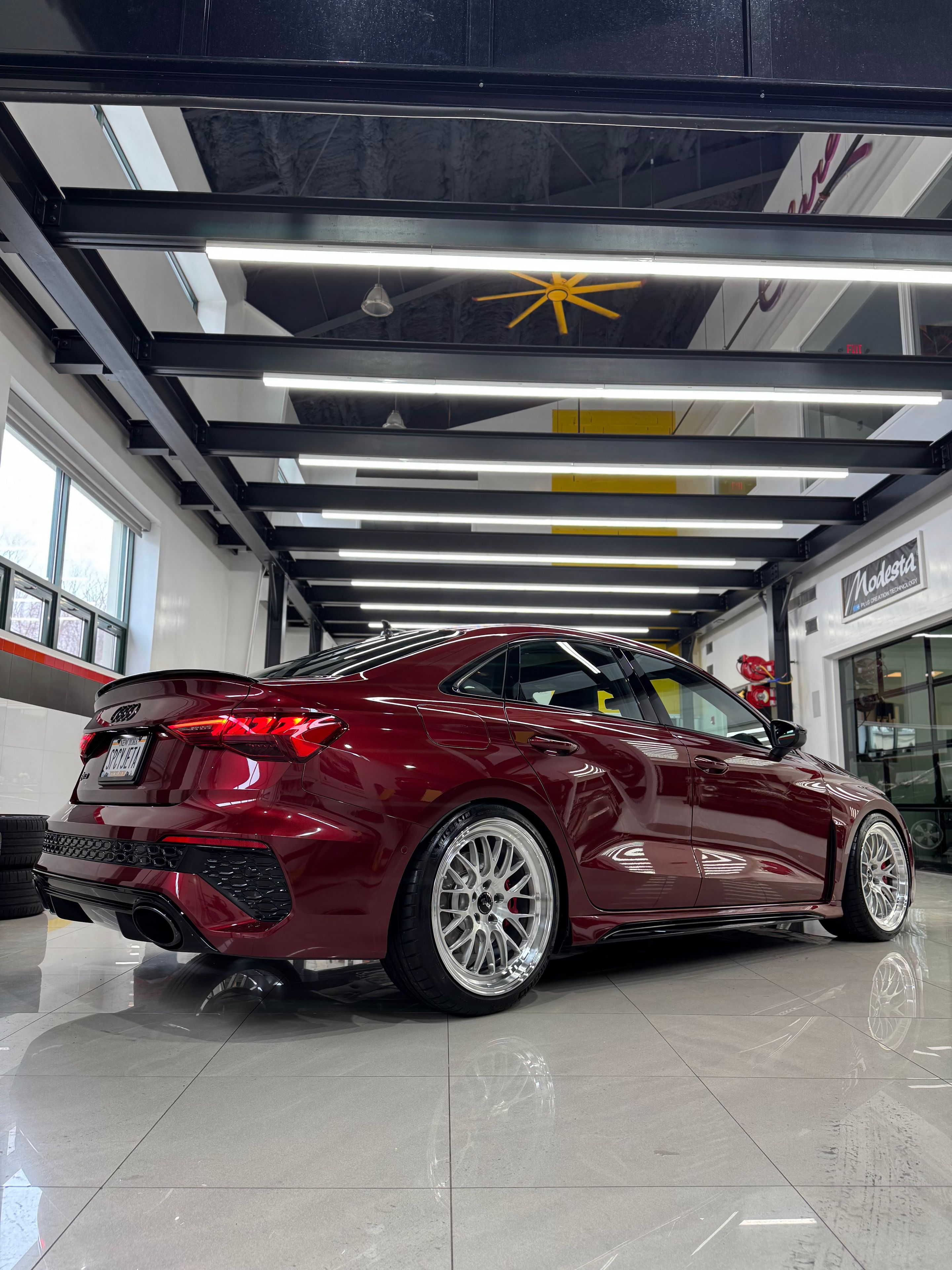 Red Audi 8Y RS 3 with 19" ML-10RT Apex wheels in Machined Lip Brushed Clear