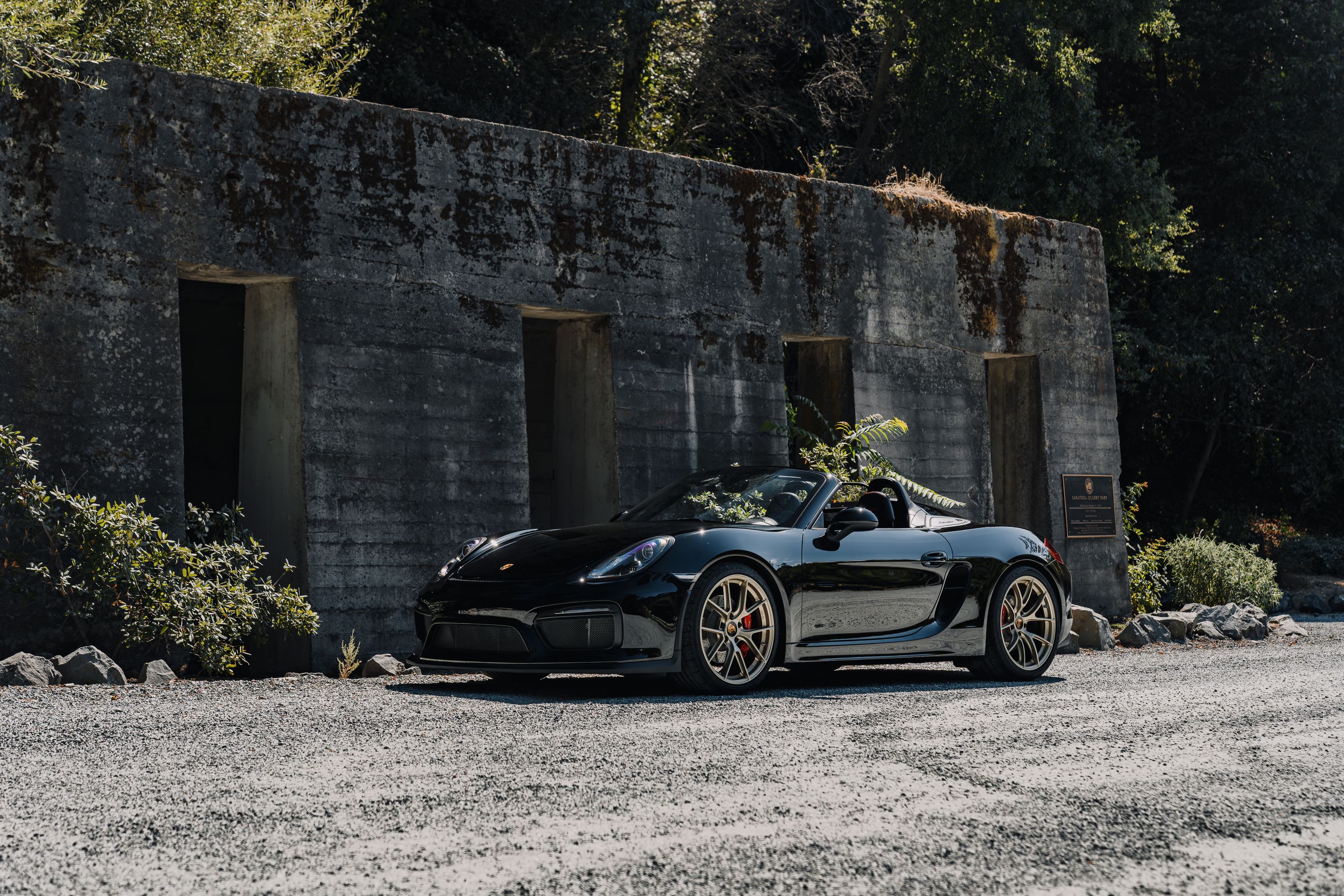 Black Porsche 981 Spyder with 20" VS-5RS Apex wheels in Motorsport Gold