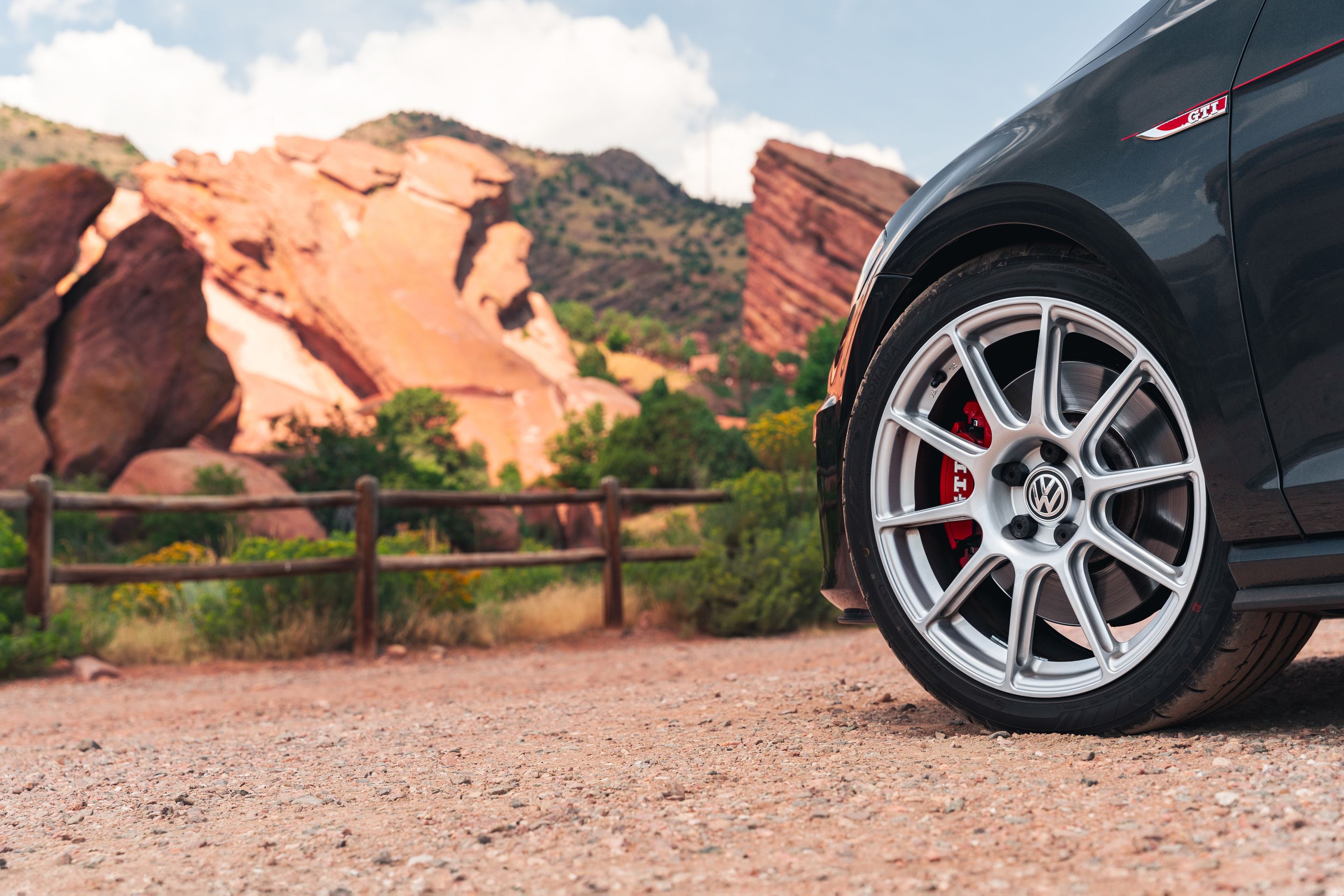 Grey VW MK7 GTI with 18" SM-10 Apex wheels in Race Silver