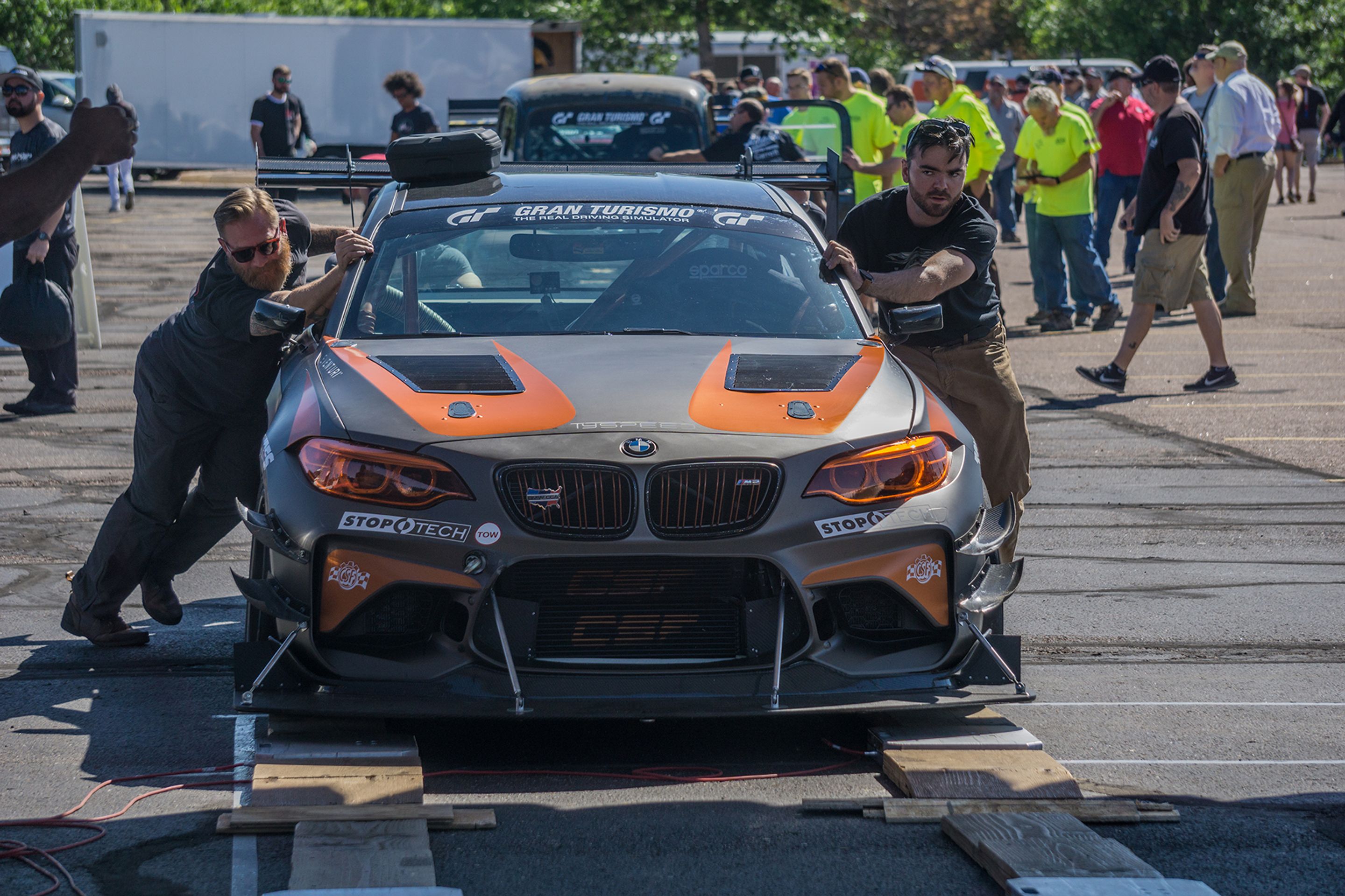 Grey BMW F87 M2 with 18" FL-5 Apex wheels in Satin Black