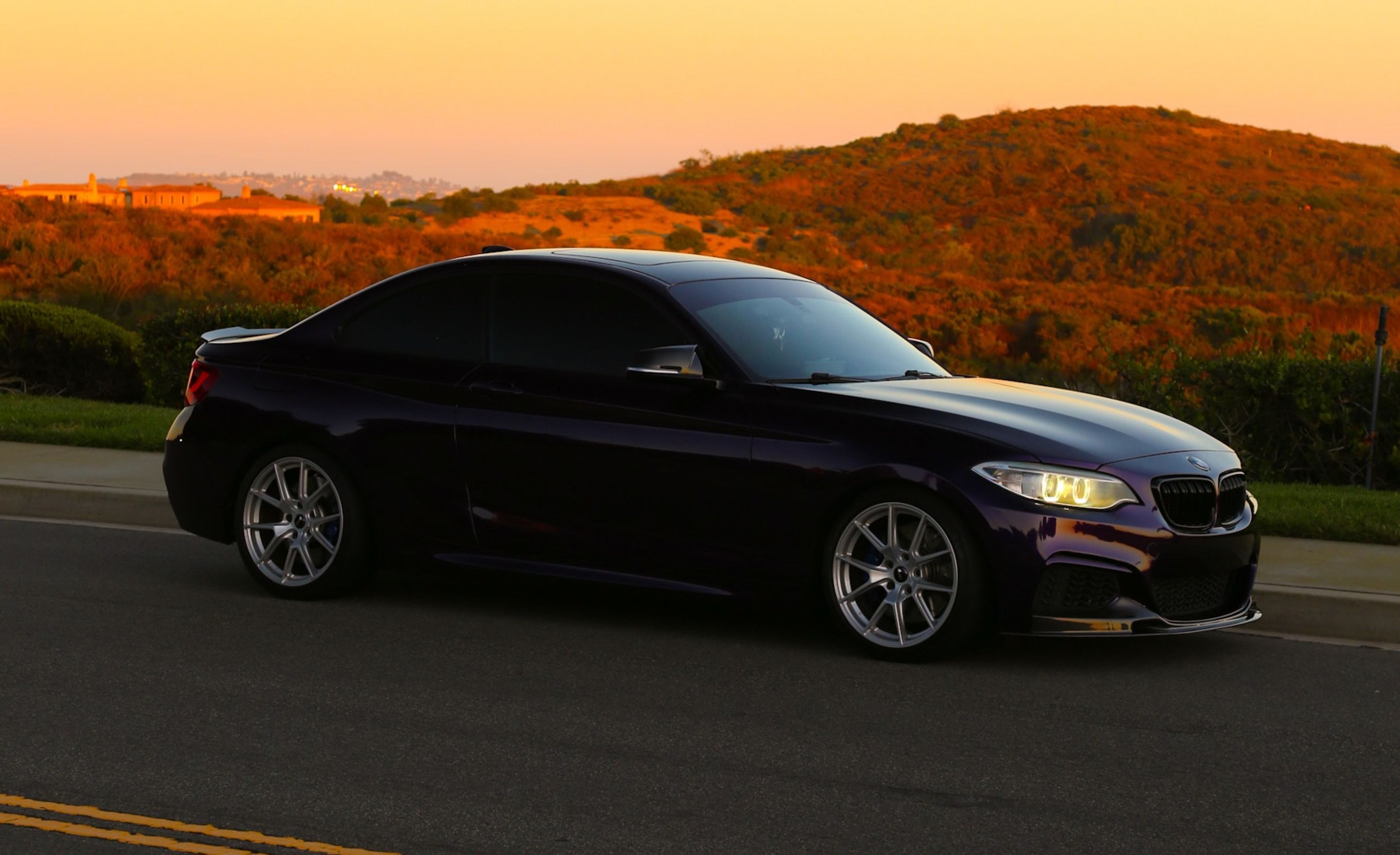 Purple BMW F22 Coupe 2 Series with 18" VS-5 Apex wheels in Race Silver