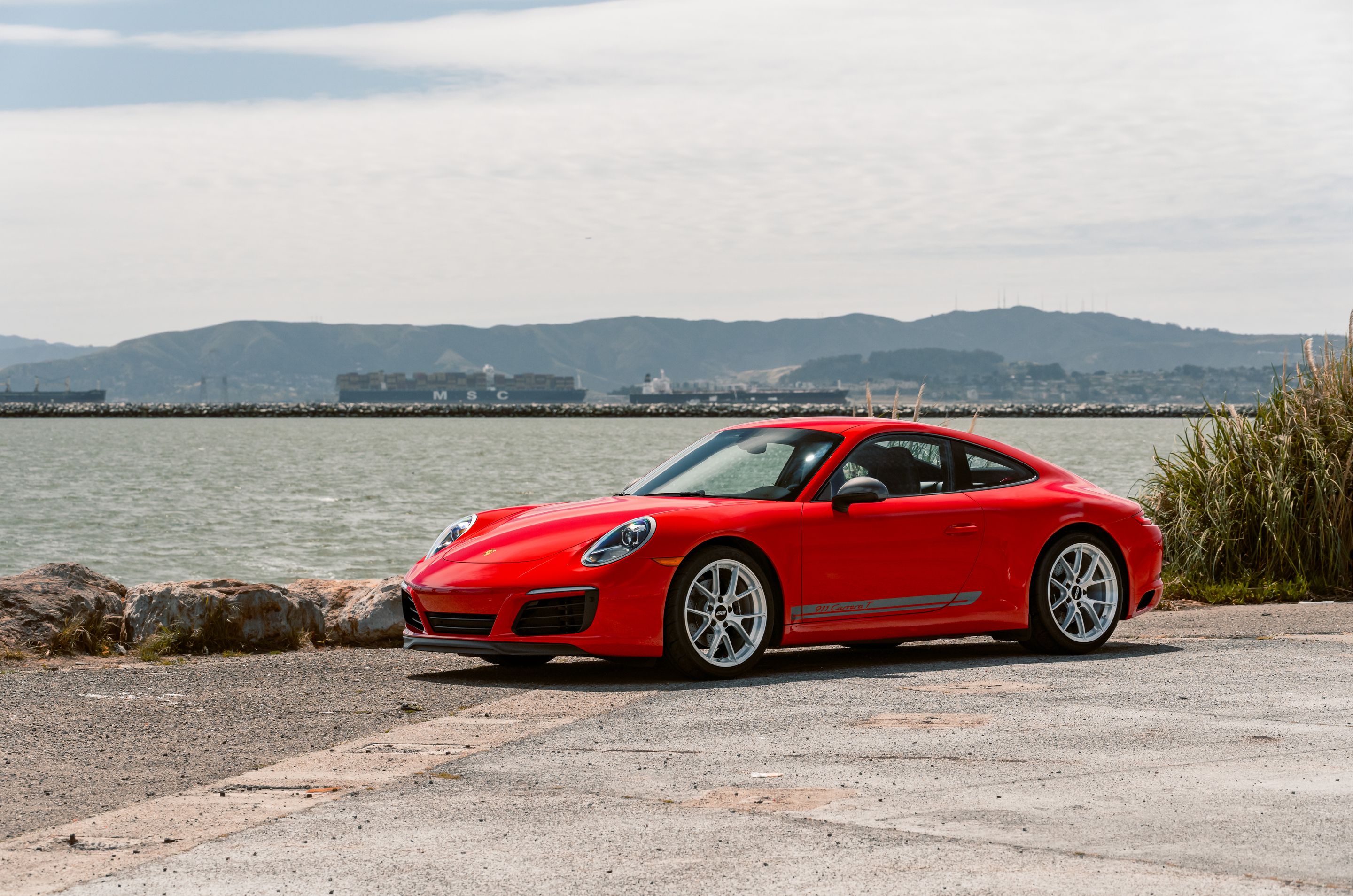 Red Porsche 911 991.2 Carrera T with 19" VS-5RS Apex wheels in Brushed Clear