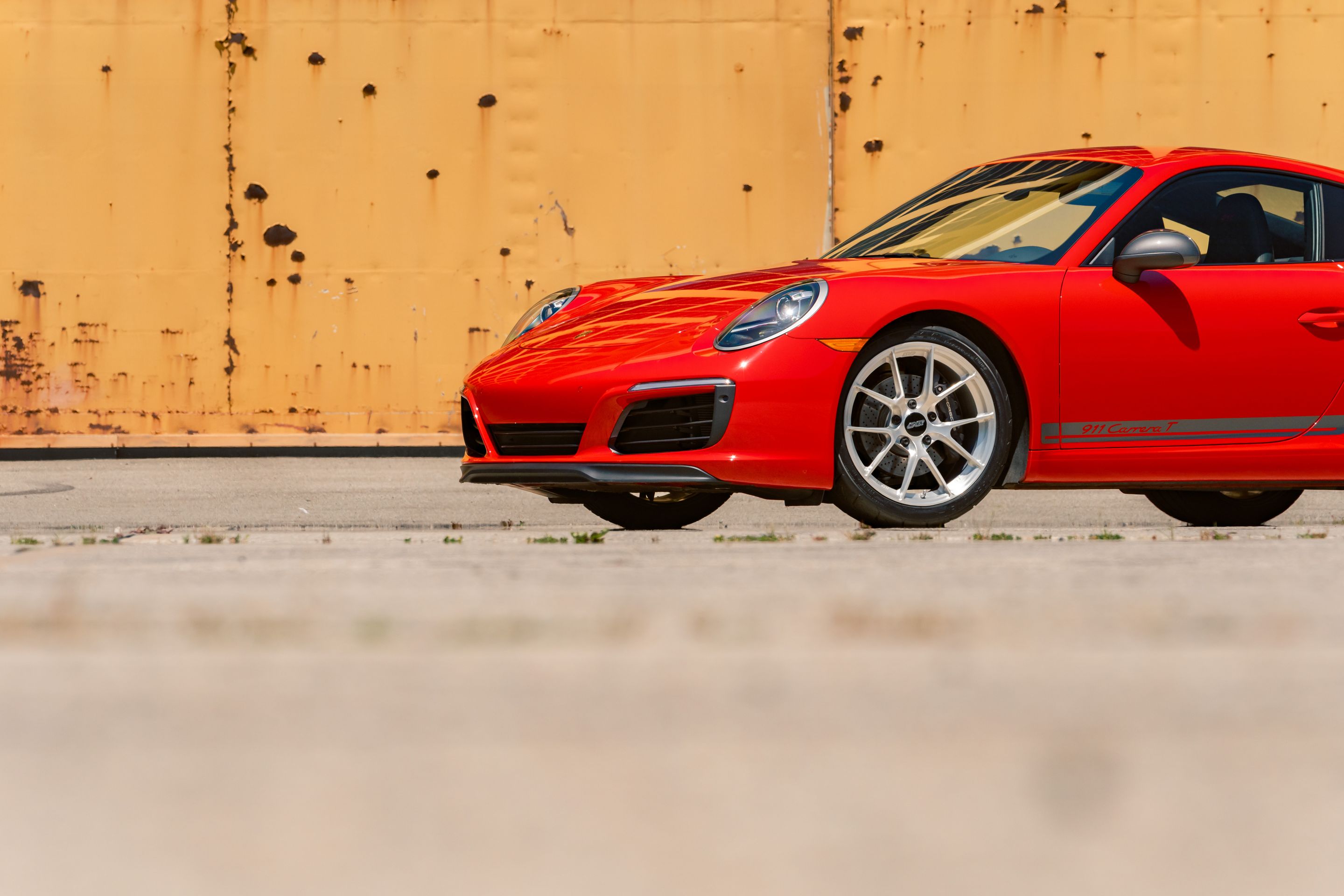 Red Porsche 911 991.2 Carrera T with 19" VS-5RS Apex wheels in Brushed Clear