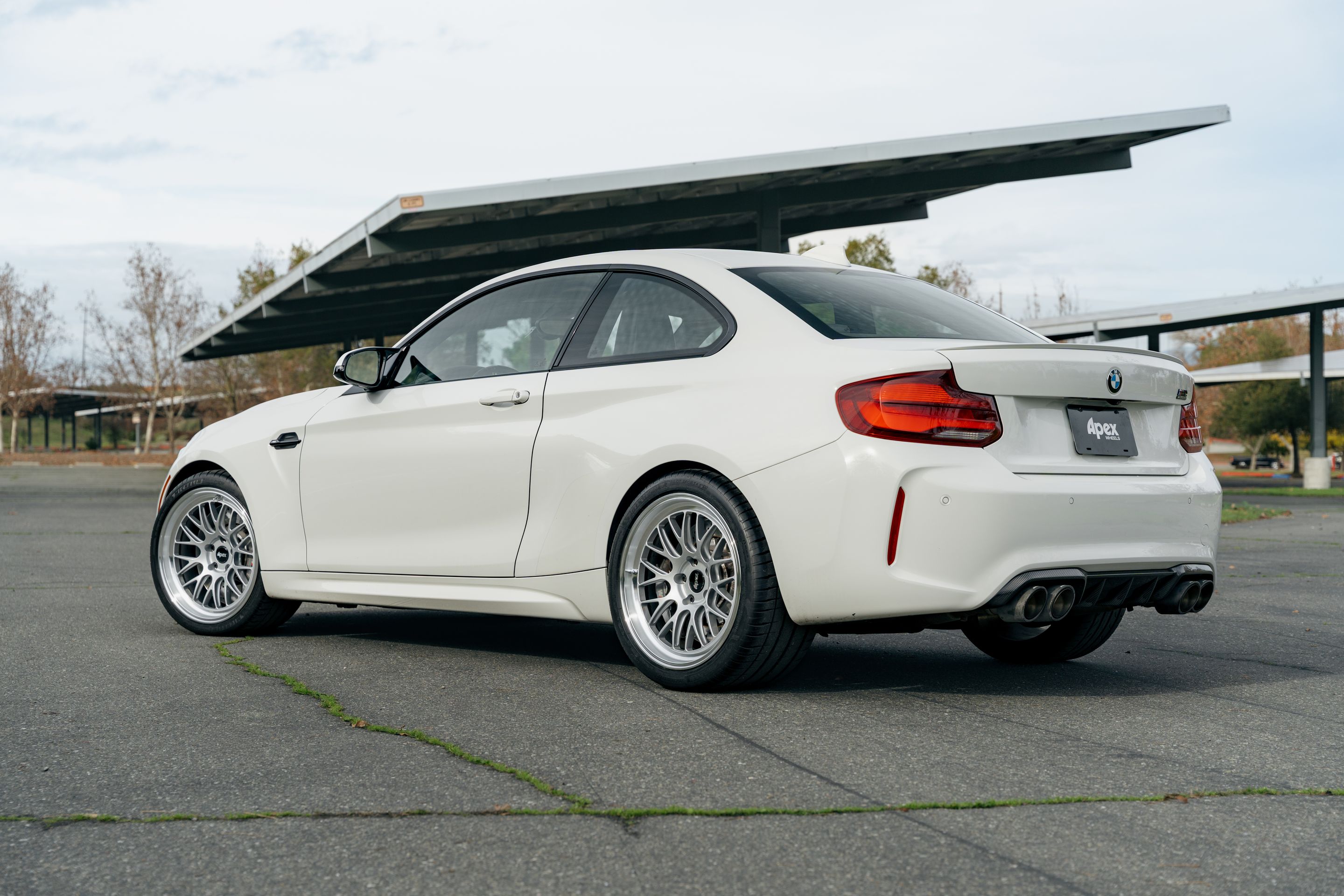 White BMW F87 M2 with 19" ML-10RT Apex wheels in Machined Lip Race Silver