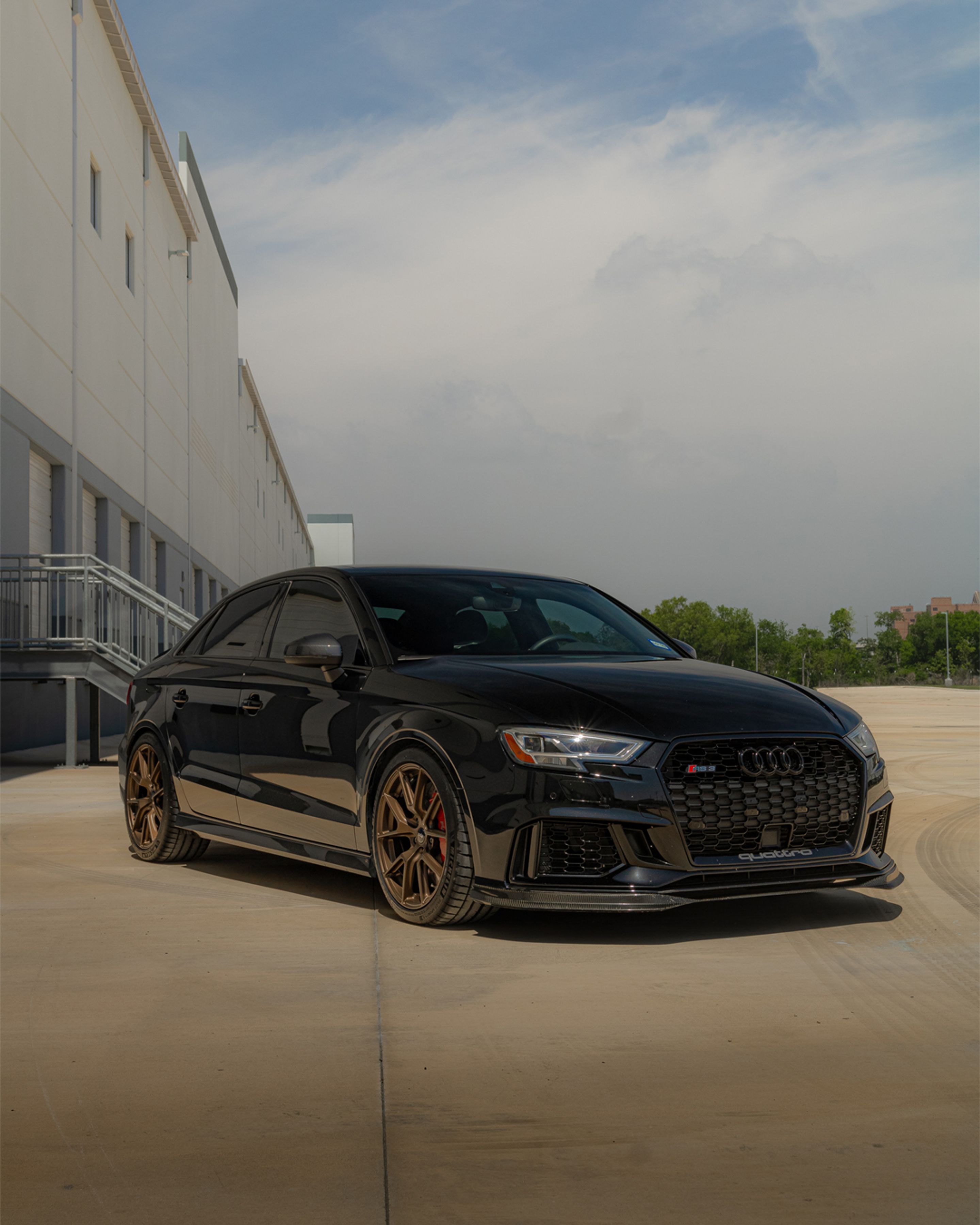 Black Audi 8V RS 3 with 18" VS-5 Apex wheels in Satin Bronze