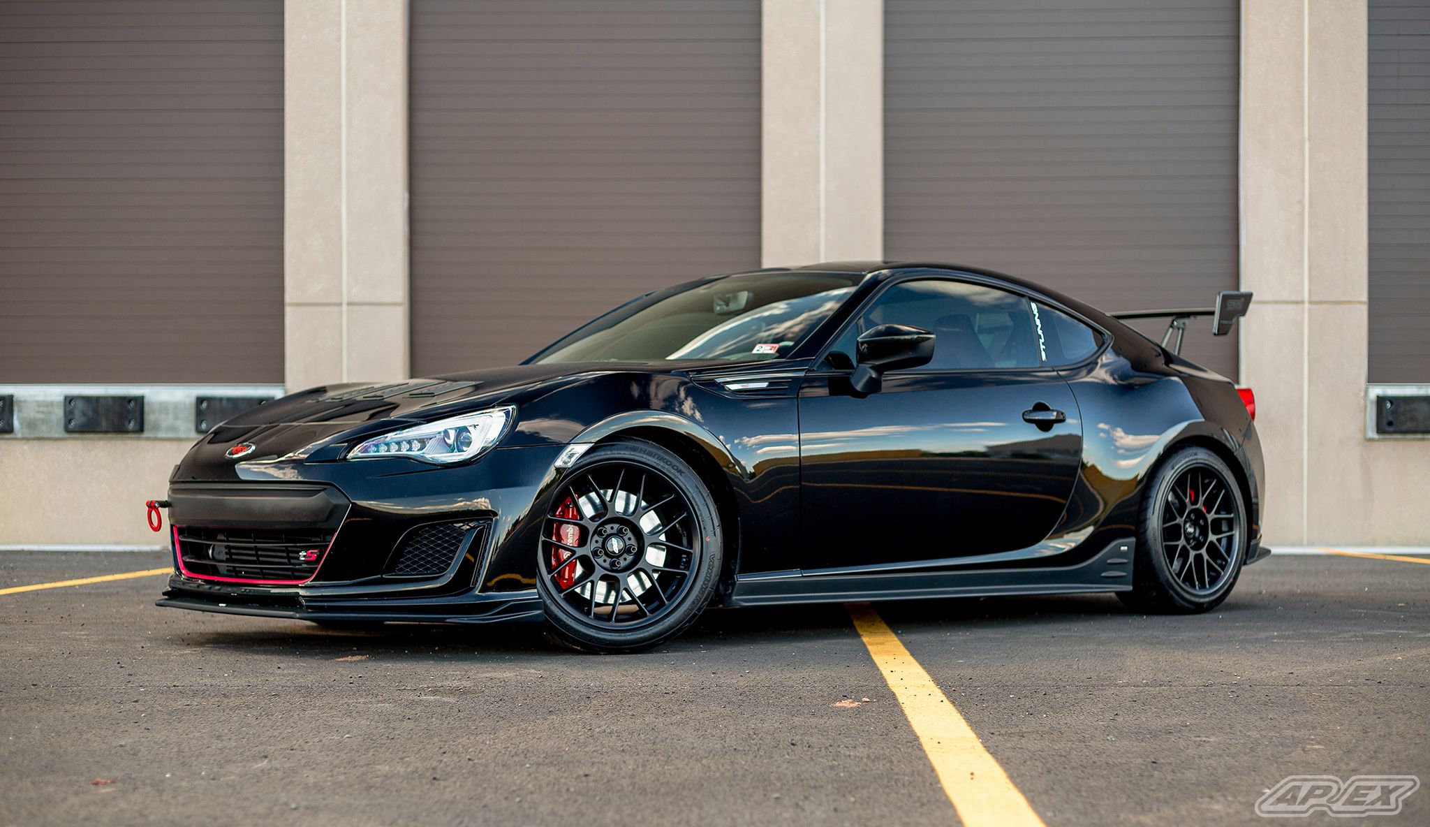 Black Subaru ZC6 / Gen 1 BRZ with 17" ARC-8 Apex wheels in Satin Black