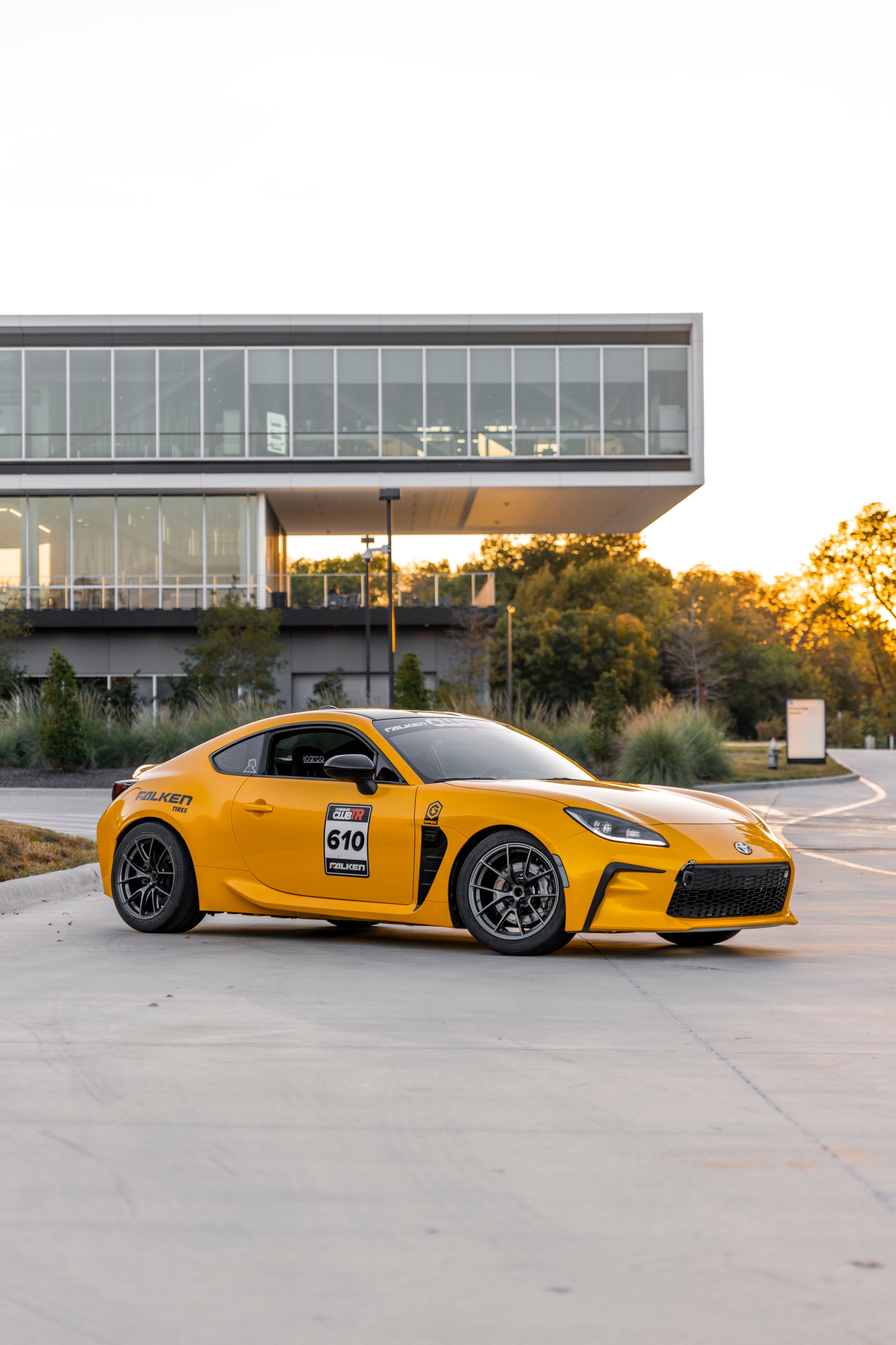Yellow Toyota GR86 with 17" VS-5RS Apex wheels in Anthracite