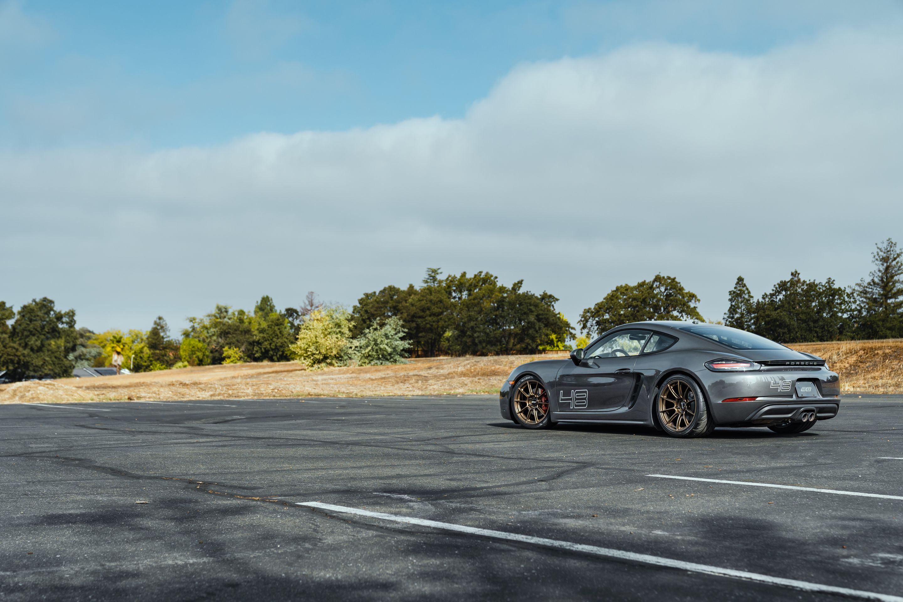 Grey Porsche 718 Cayman S with 19" SM-10RS Apex wheels in Satin Bronze