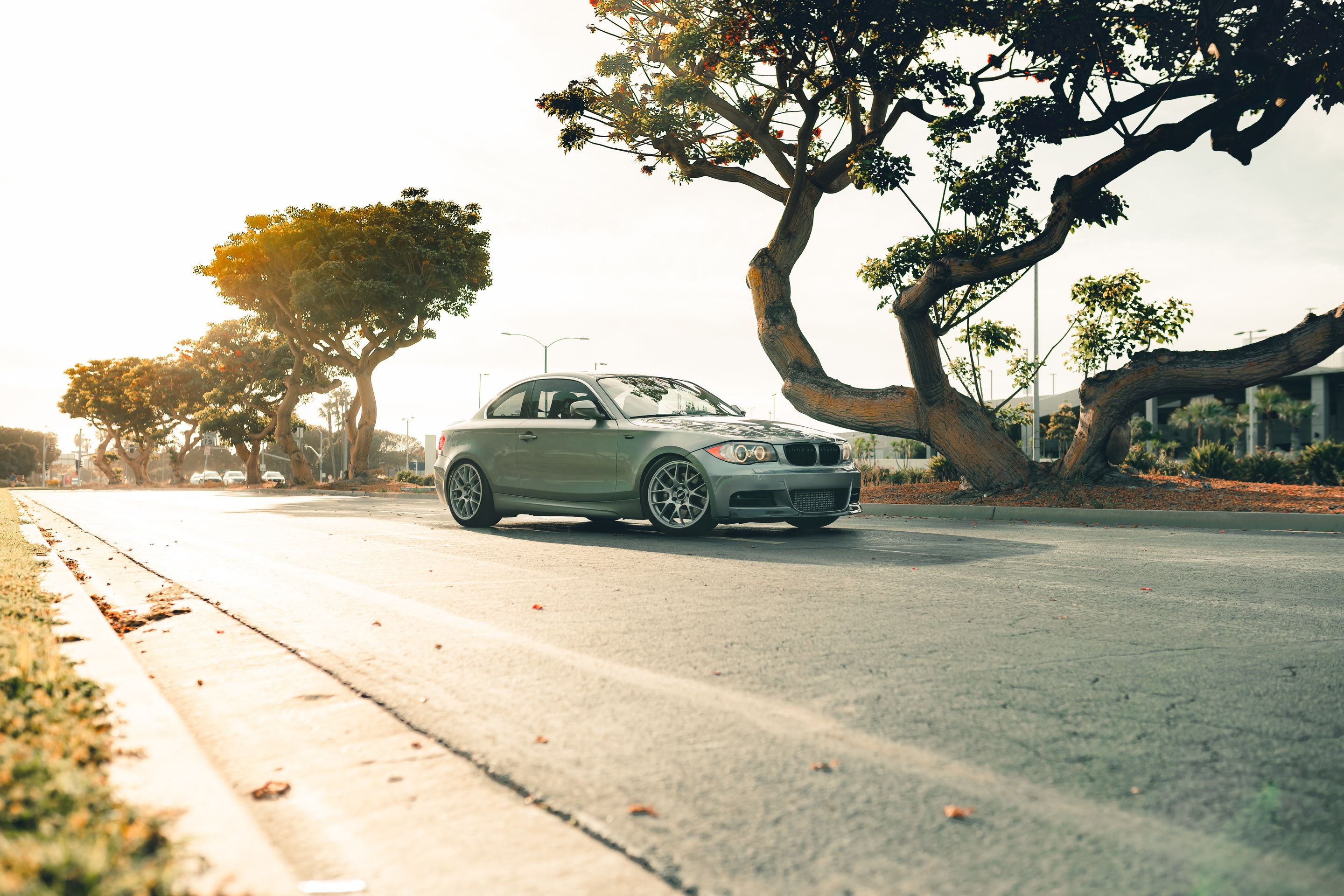 Grey BMW E82 Coupe 1 Series with 18" EC-7 Apex wheels in Race Silver