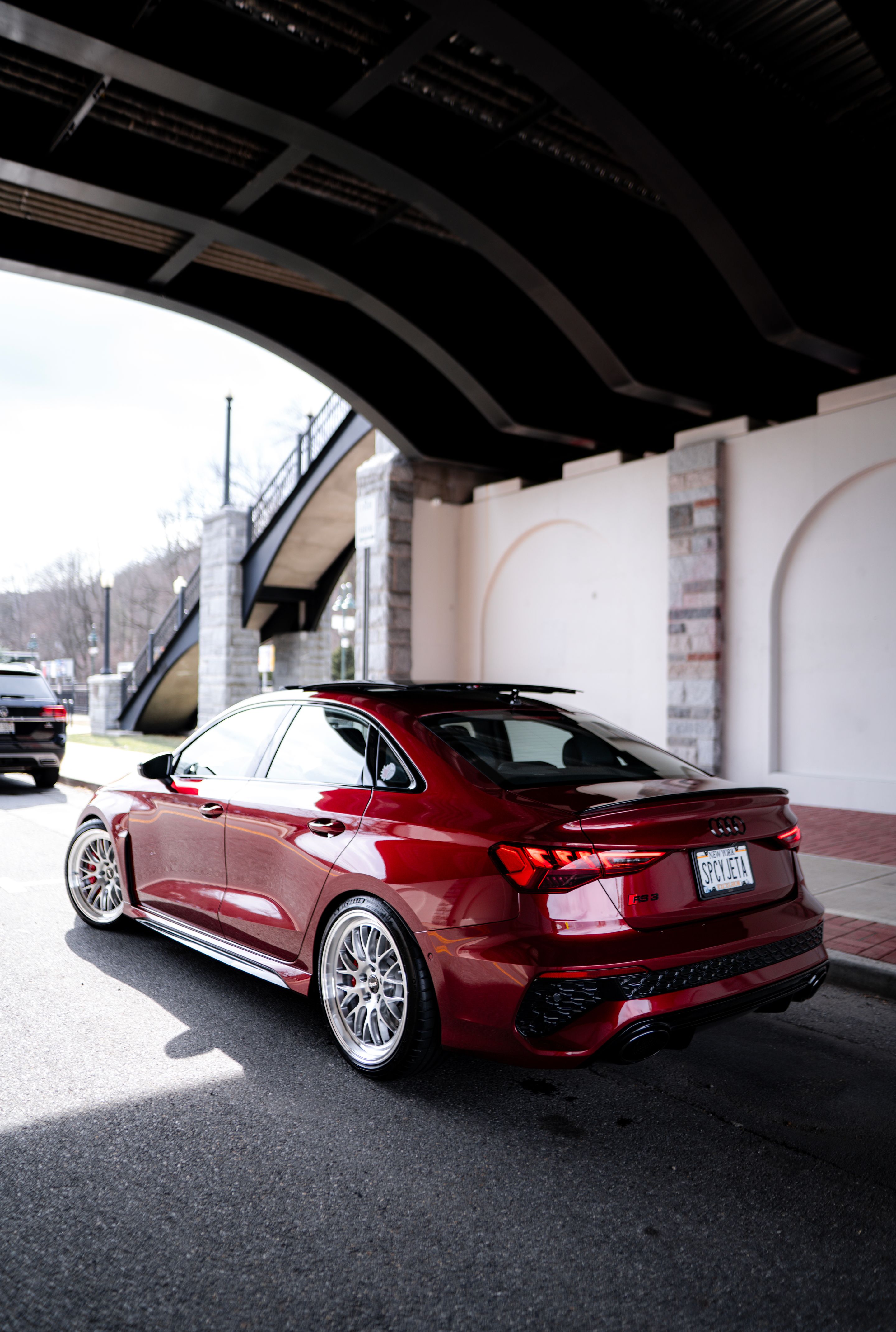 Red Audi 8Y RS 3 with 19" ML-10RT Apex wheels in Machined Lip Brushed Clear