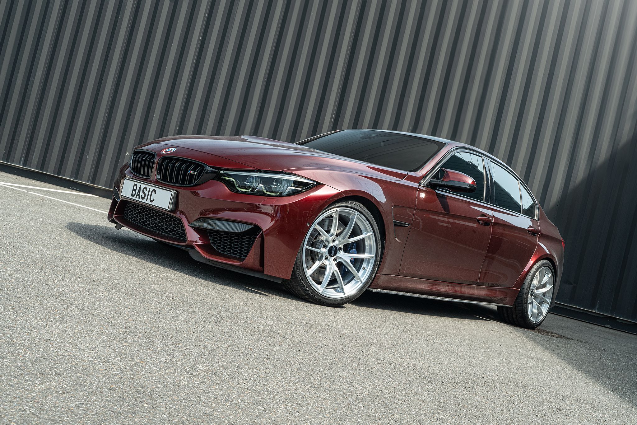 Red BMW F80 M3 with 19" VS-5RS Apex wheels in Brushed Clear