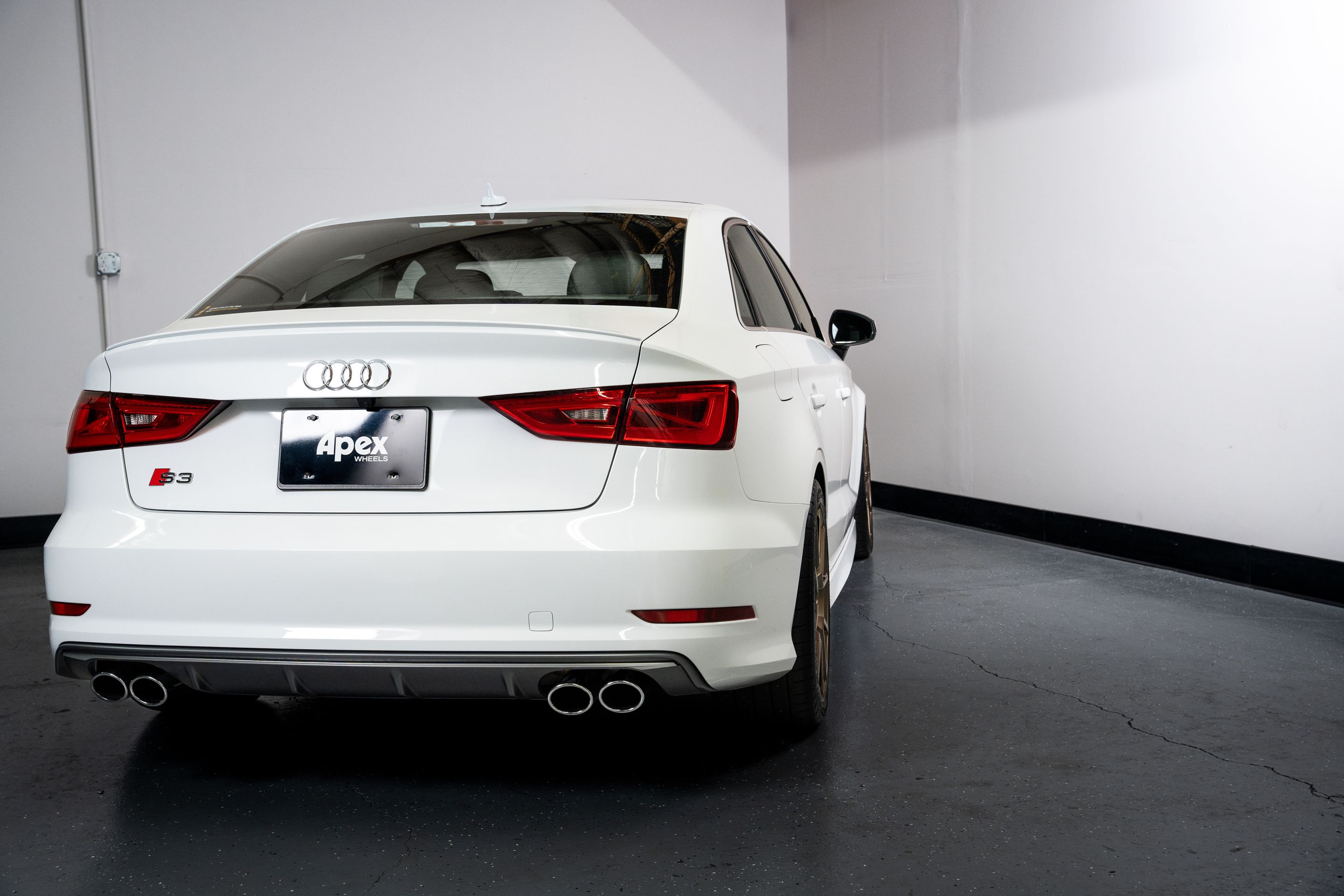 White Audi 8V S3 with 18" VS-5 Apex wheels in Satin Bronze