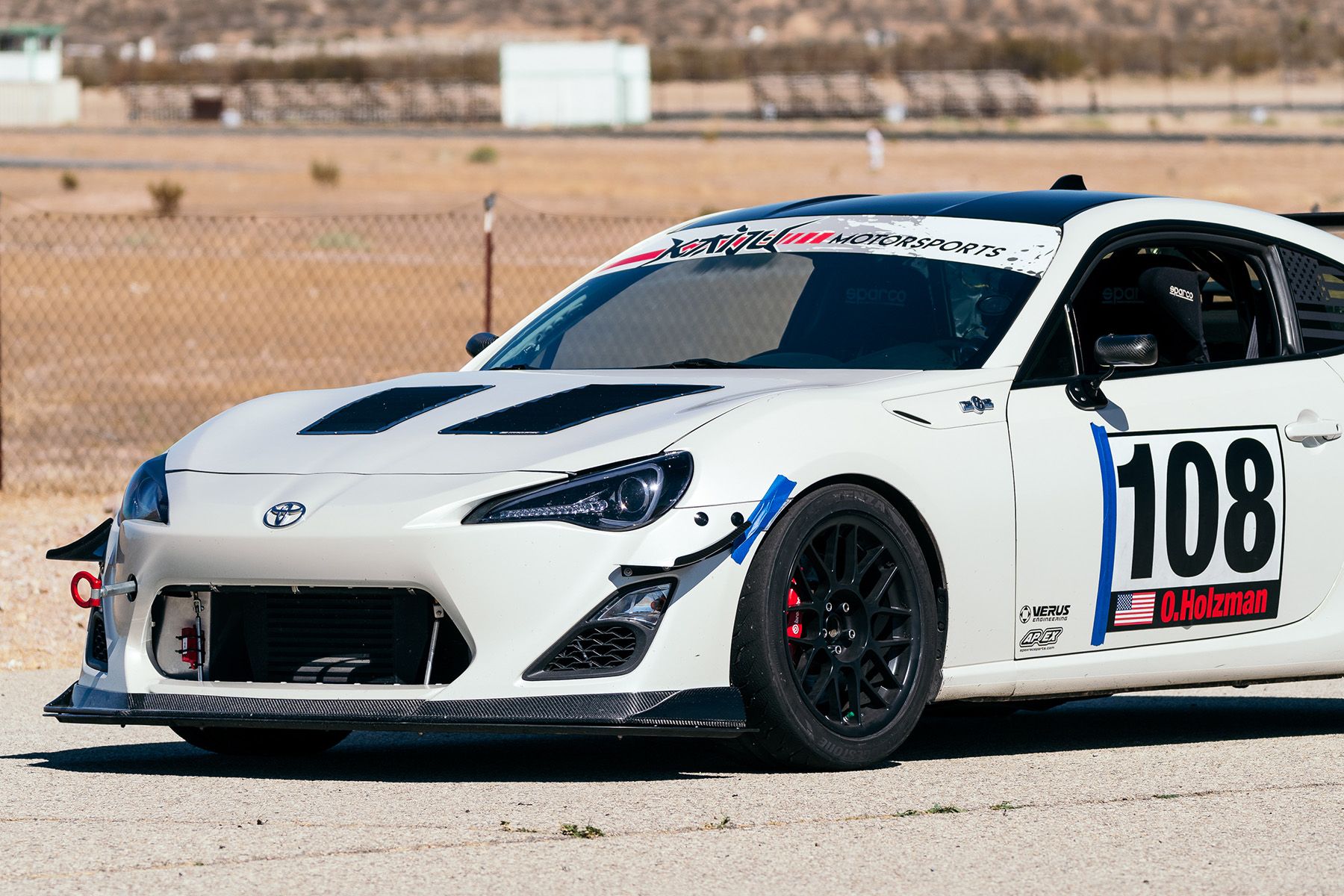 White Scion FR-S with 17" ARC-8 Apex wheels in Satin Black