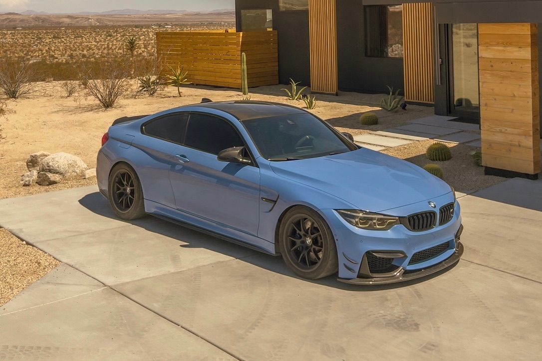 Blue BMW F82 Coupe M4 with 18" FL-5 Apex wheels in Satin Black