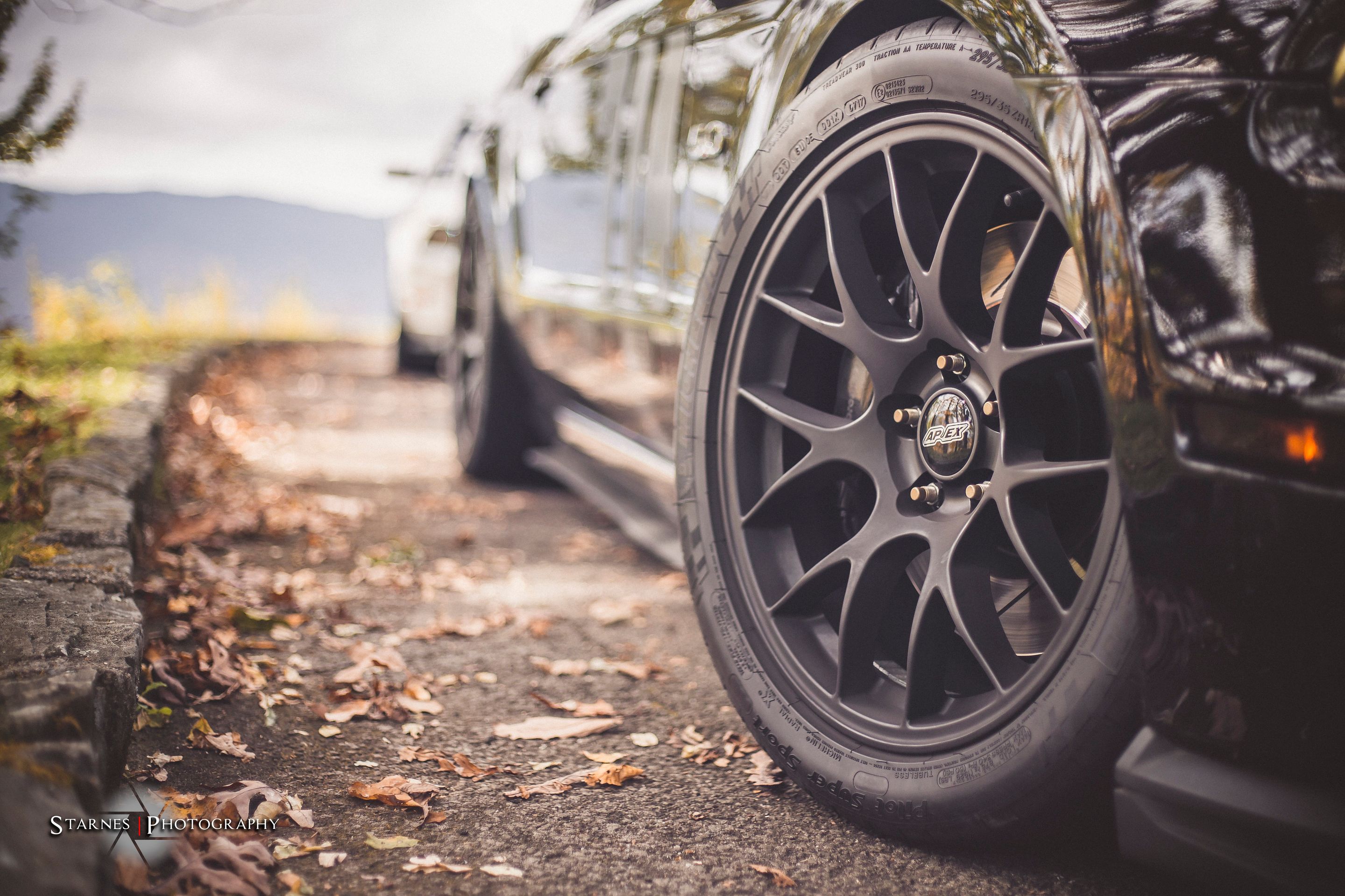 Black Ford S197 Mustang GT with 18" EC-7 Apex wheels in Satin Black