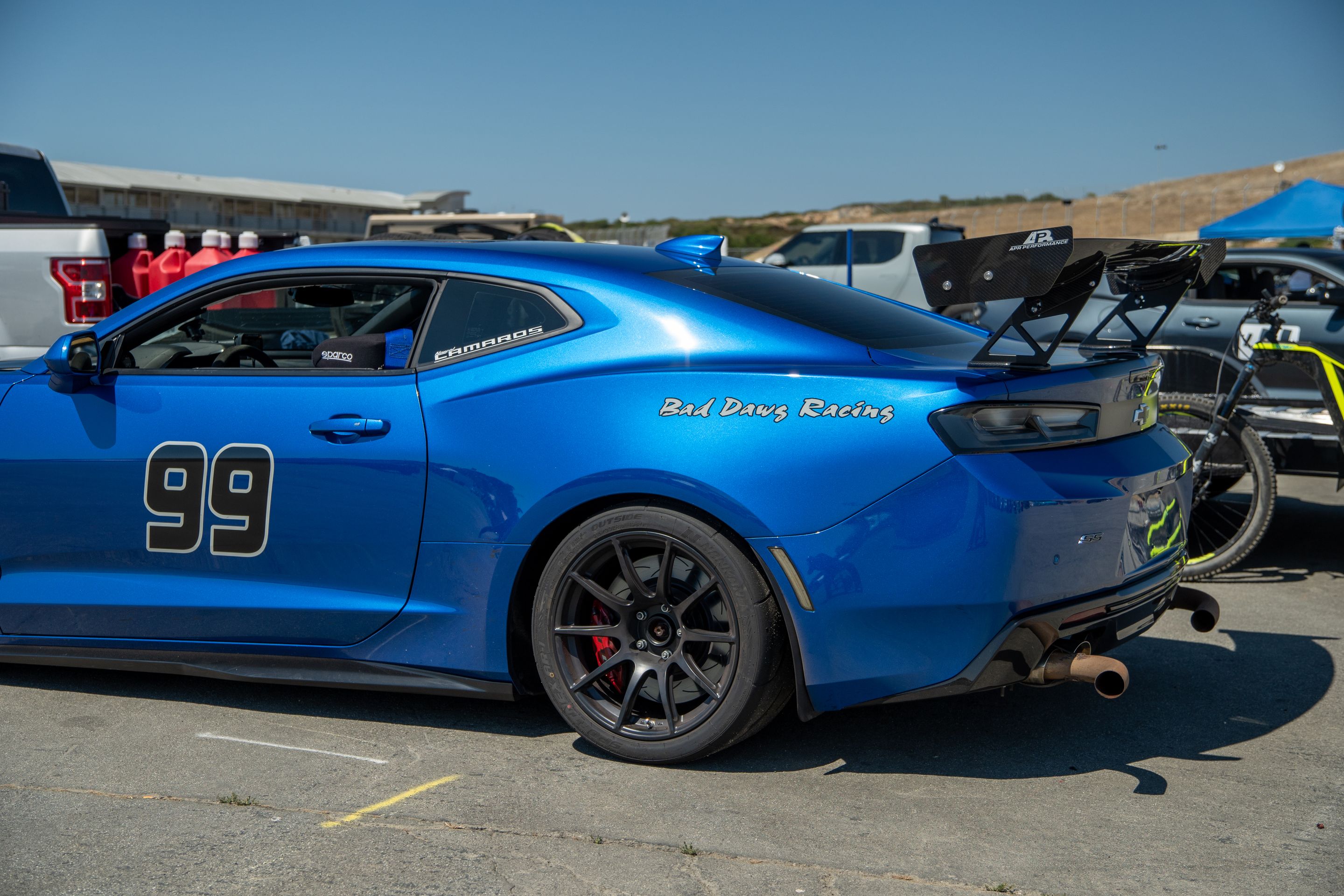Blue Chevrolet 6th Gen Camaro SS with 18" SM-10 Apex wheels in Satin Black