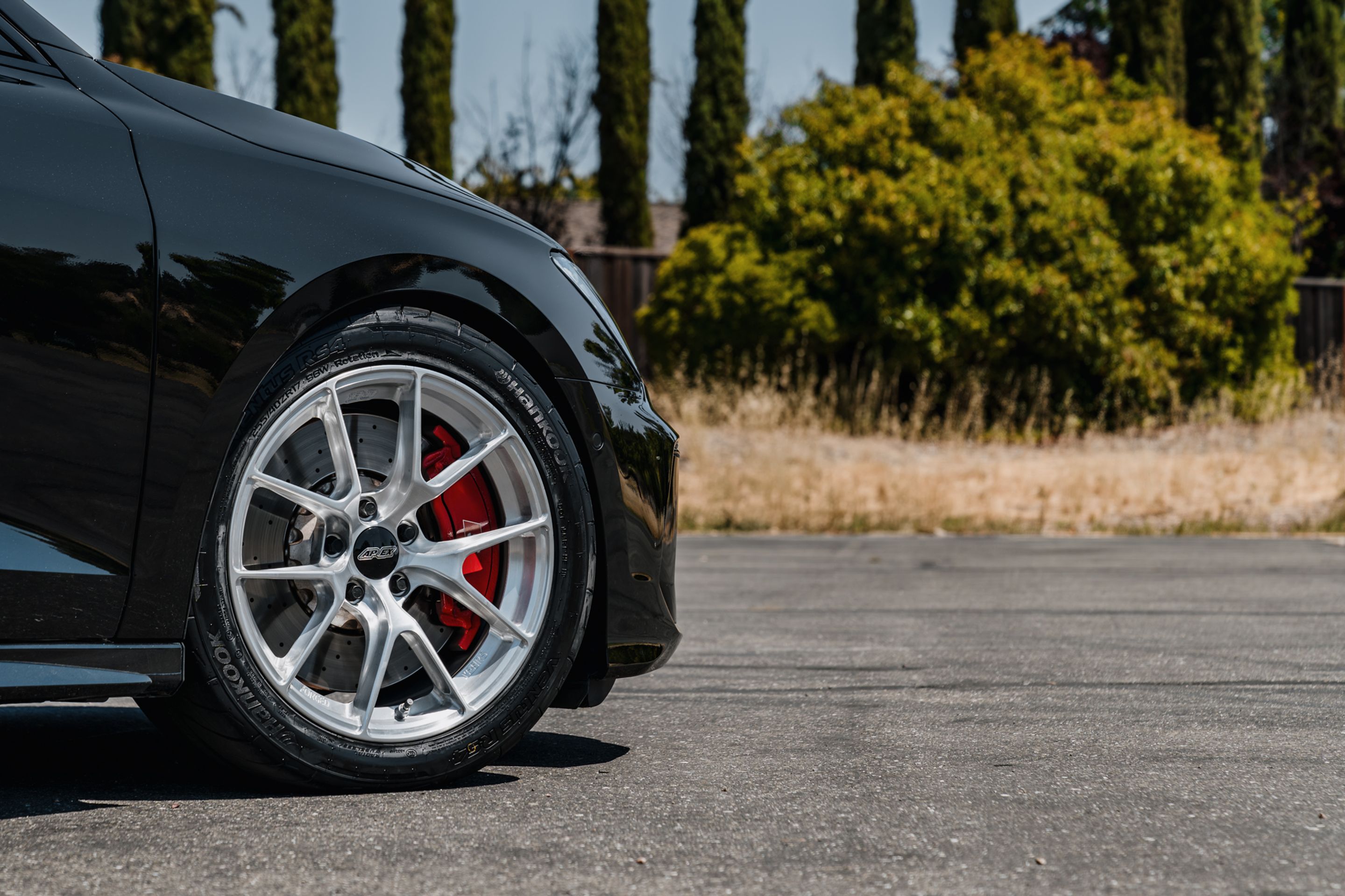 Black Audi 8Y S3 with 17" VS-5RS Apex wheels in Brushed Clear