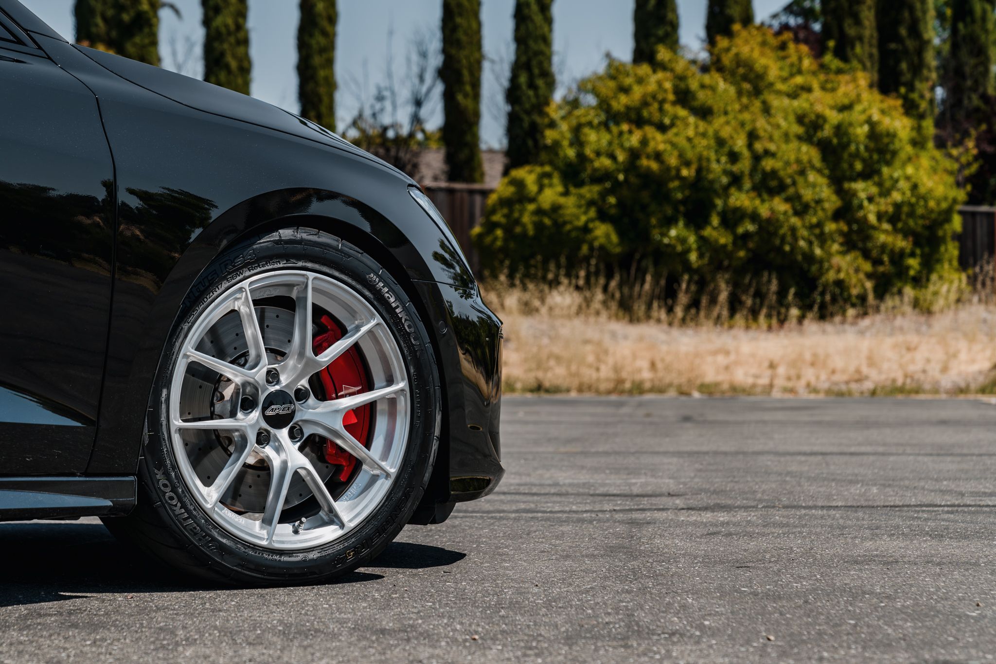 Black Audi 8Y S3 with 17" VS-5RS Apex wheels in Brushed Clear