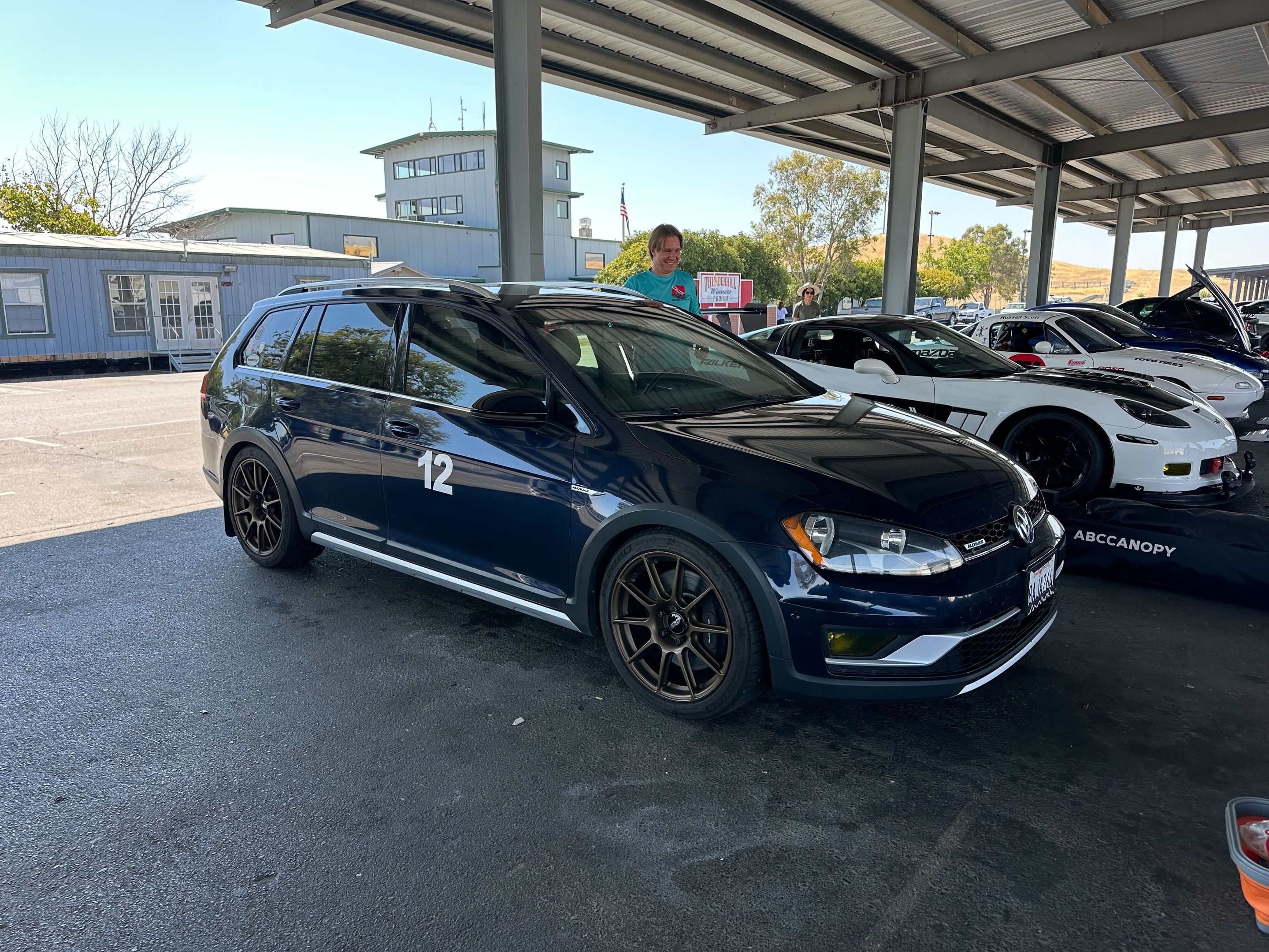 Blue VW MK7 Alltrack/SportWagen Alltrack with 18" SM-10 Apex wheels in Satin Bronze