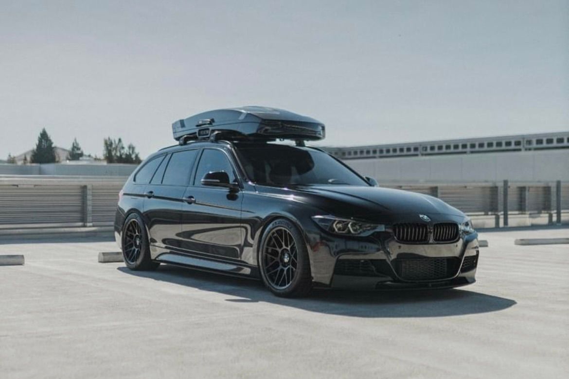 Black BMW F31 Wagon 3 Series with 18" ARC-8 Apex wheels in Satin Black