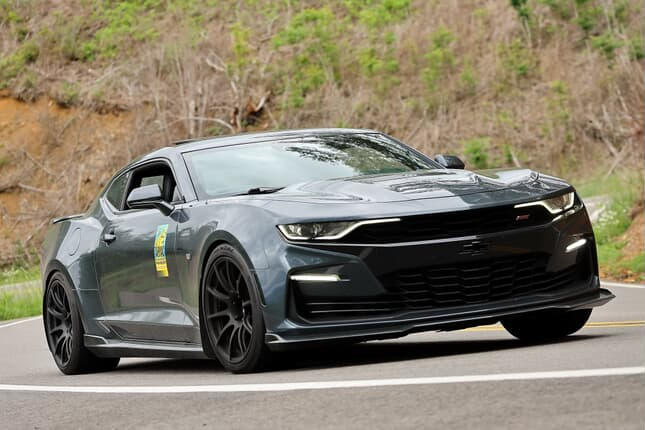Grey Chevrolet 6th Gen Camaro SS with 19" SM-10 Apex wheels in Satin Black