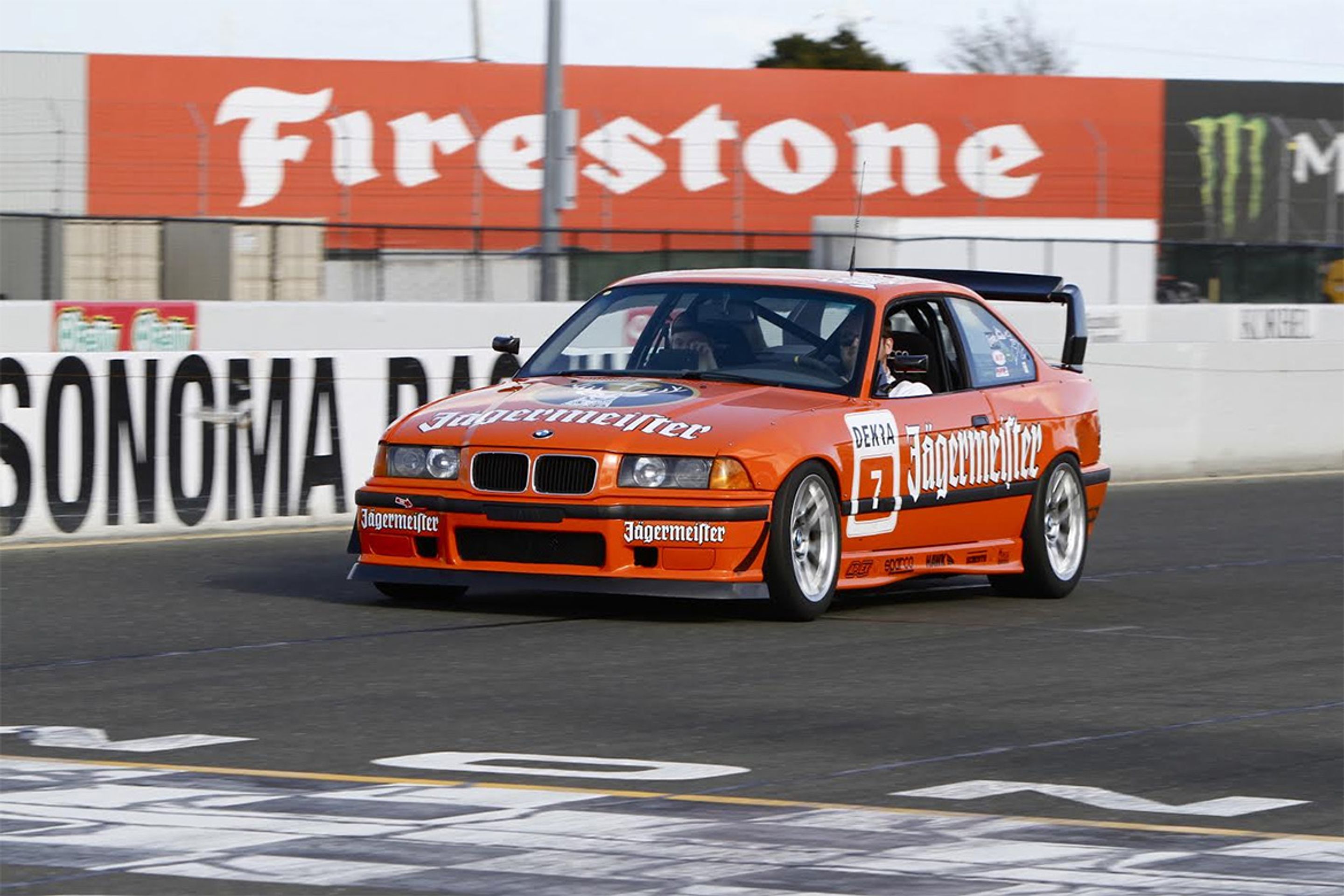 Orange BMW E36 3 Series with 17" ARC-8 Apex wheels in Hyper Silver