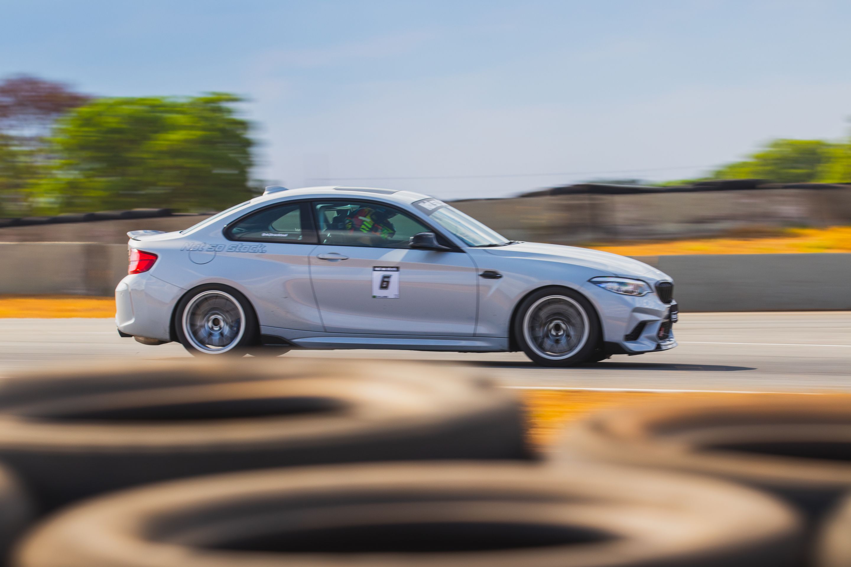 Grey BMW F87 M2 with 18" EC-7 Apex wheels in Race Silver