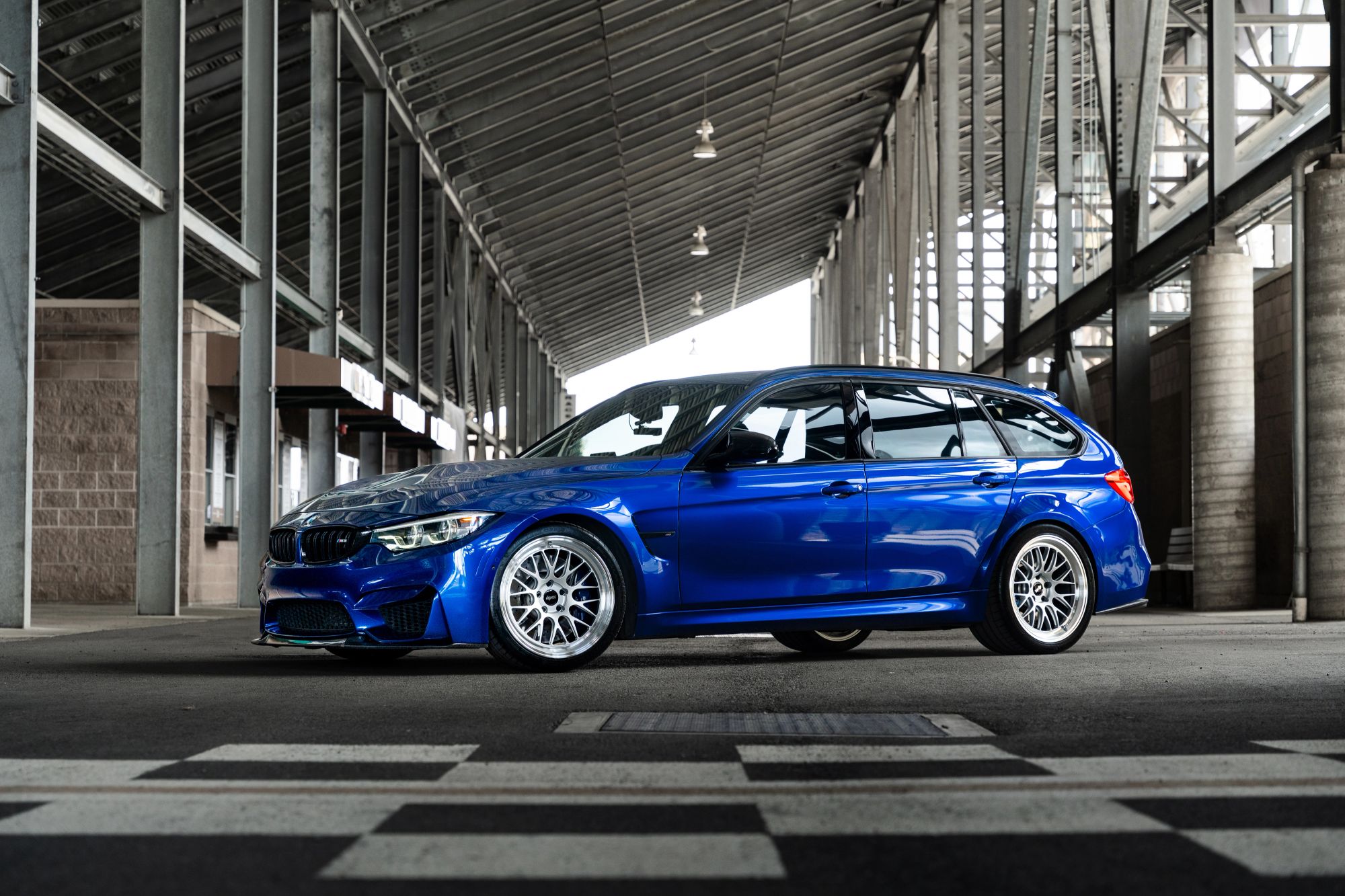 Blue BMW F80 M3 with 19" ML-10RT Apex wheels in Machined Lip Race Silver